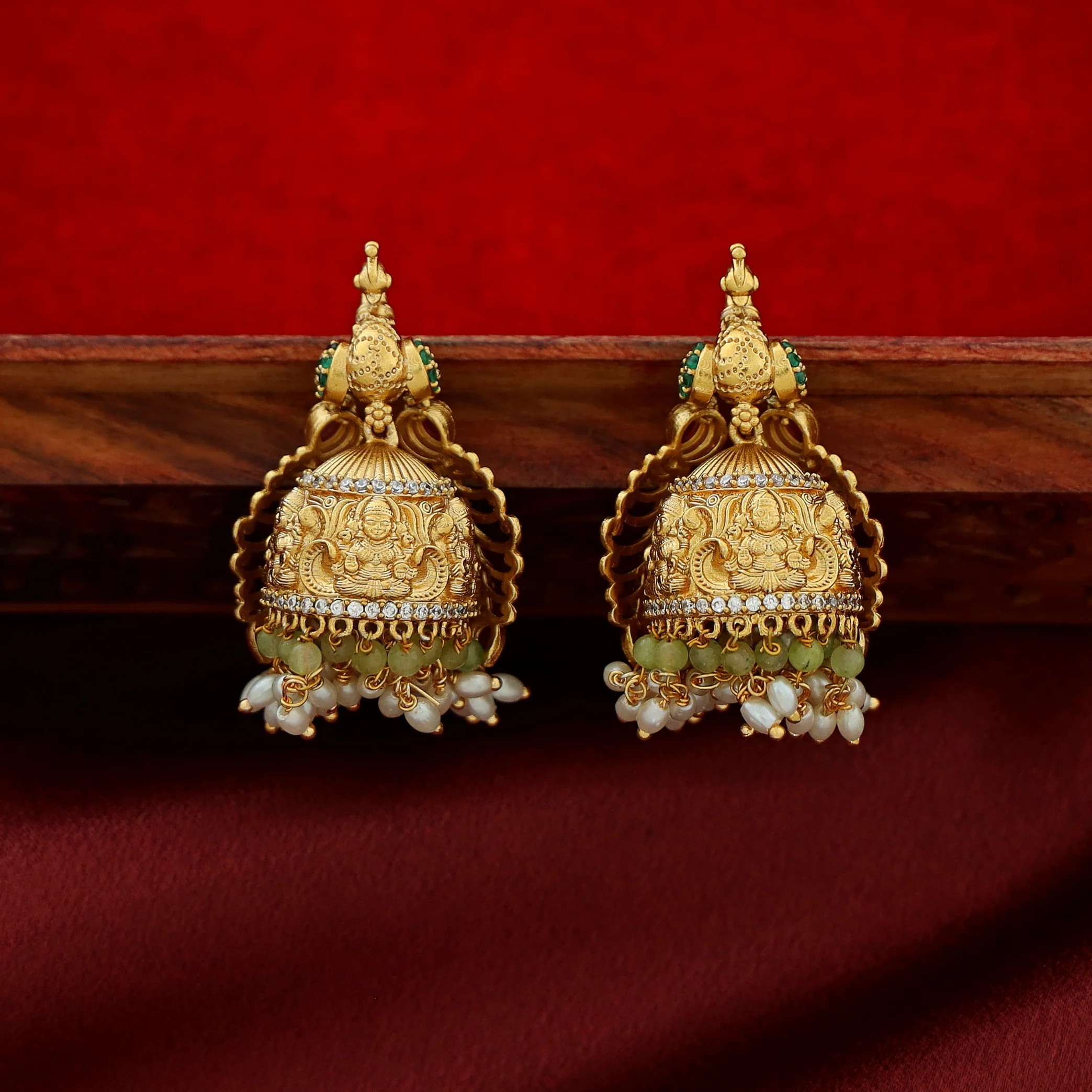 Peacock Pearl Jhumka - Image 3