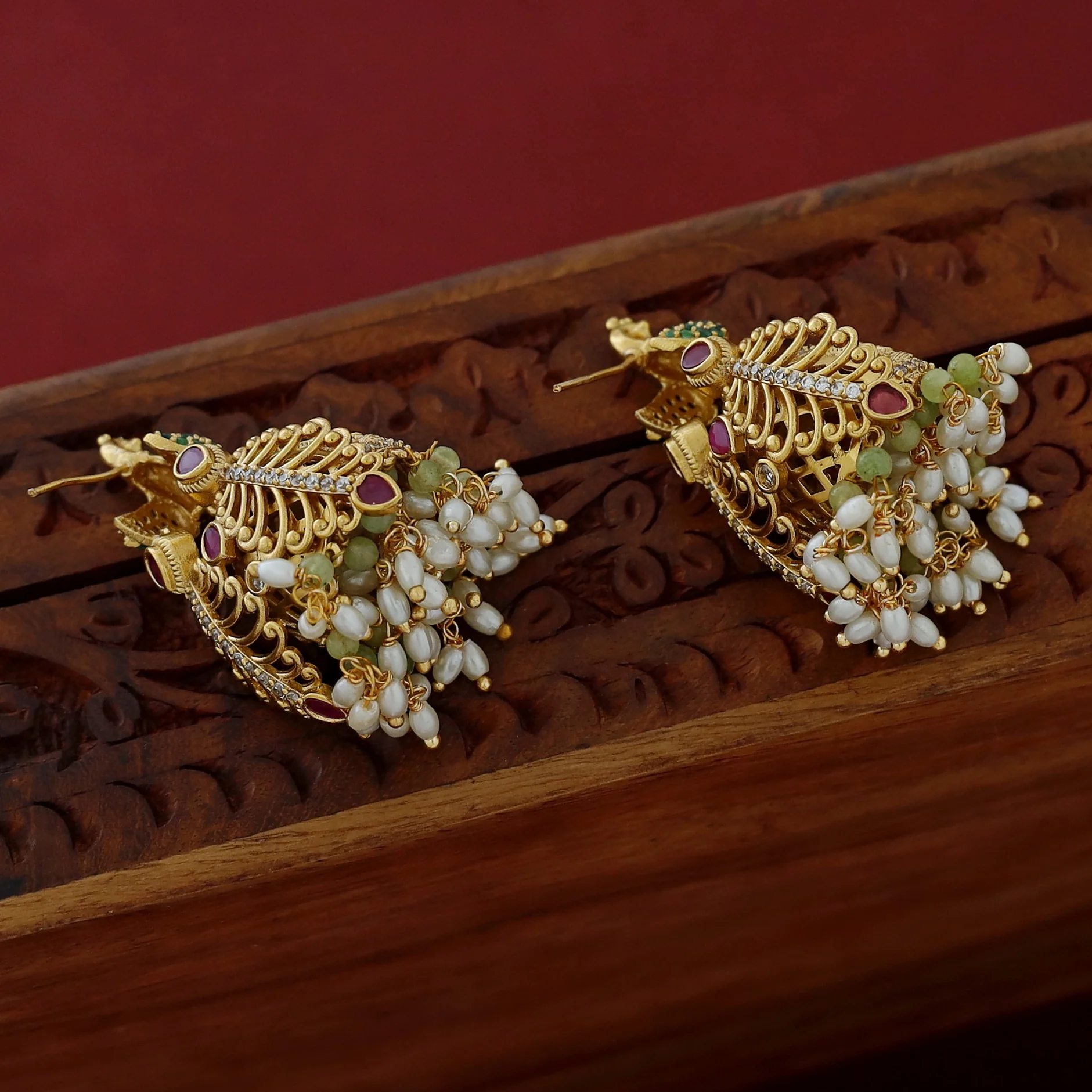 Peacock Pearl Jhumka - Image 4