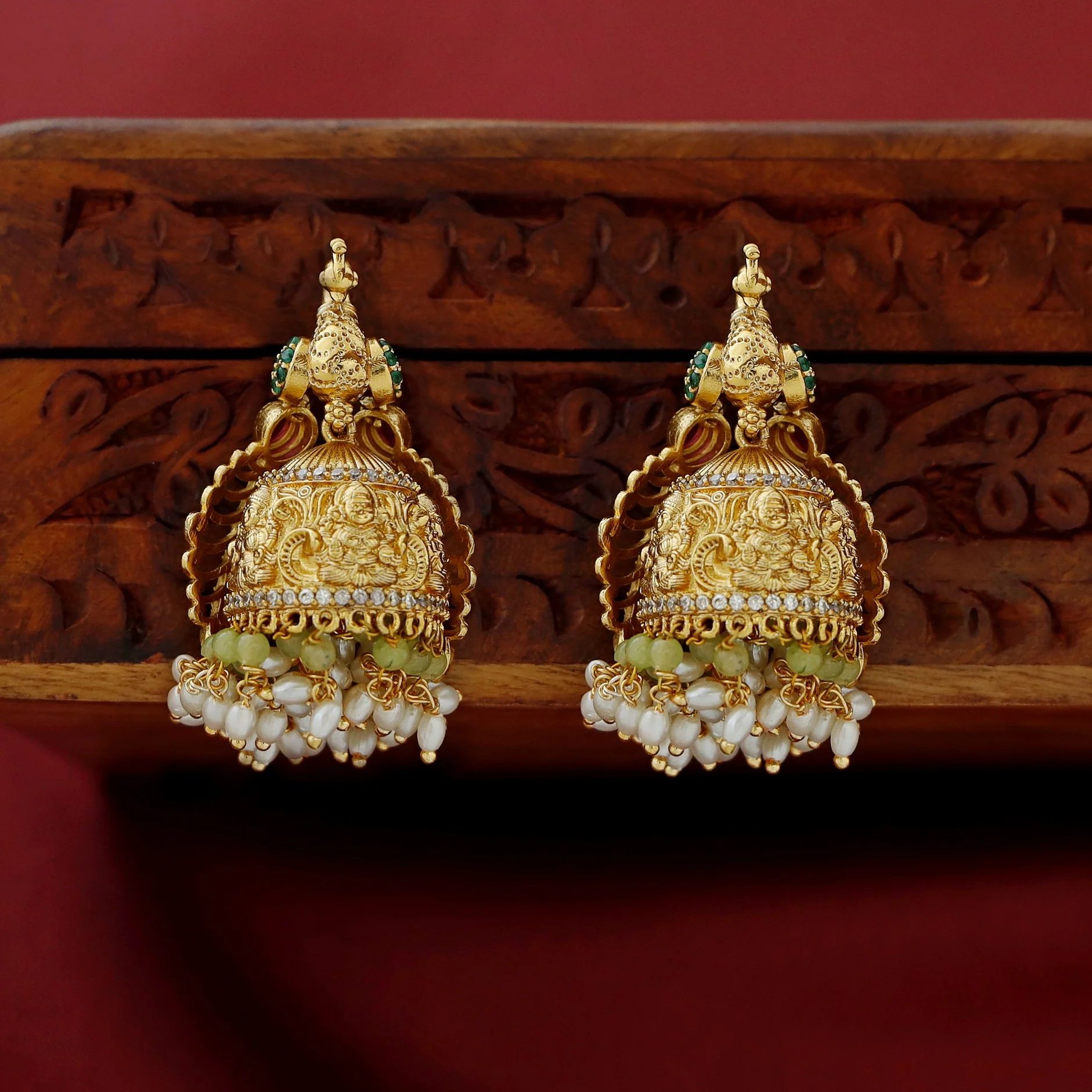Peacock Pearl Jhumka - Image 5