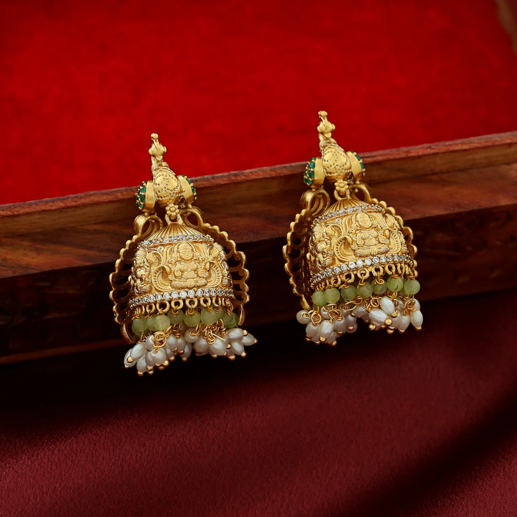 Peacock Pearl Jhumka - Image 6