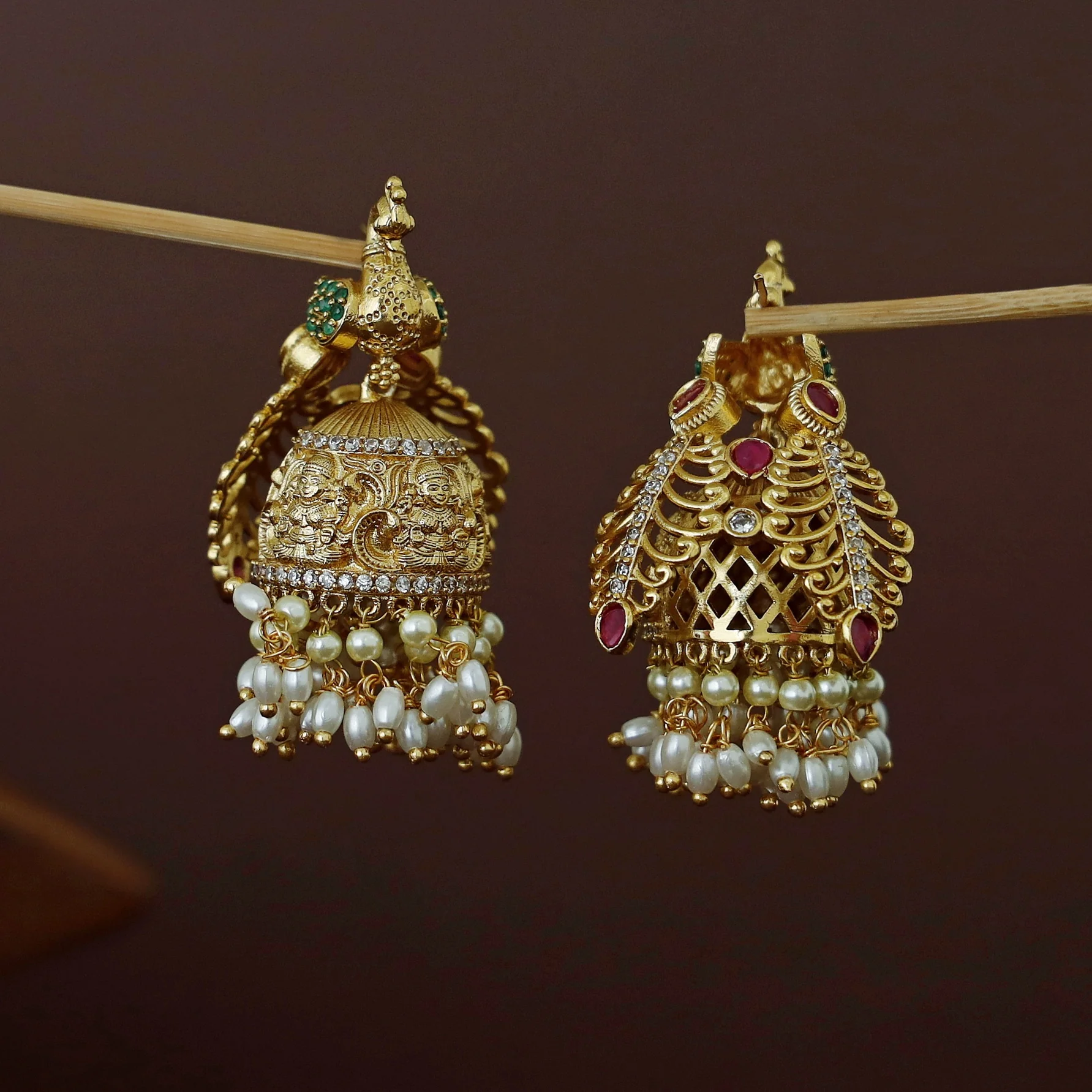 Peacock Pearl Jhumka - Image 7