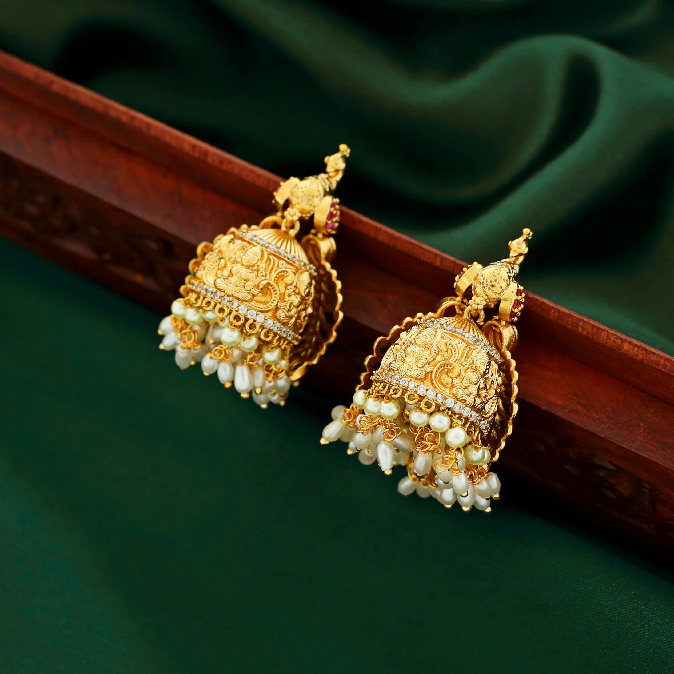 Peacock Pearl Jhumka - Image 8