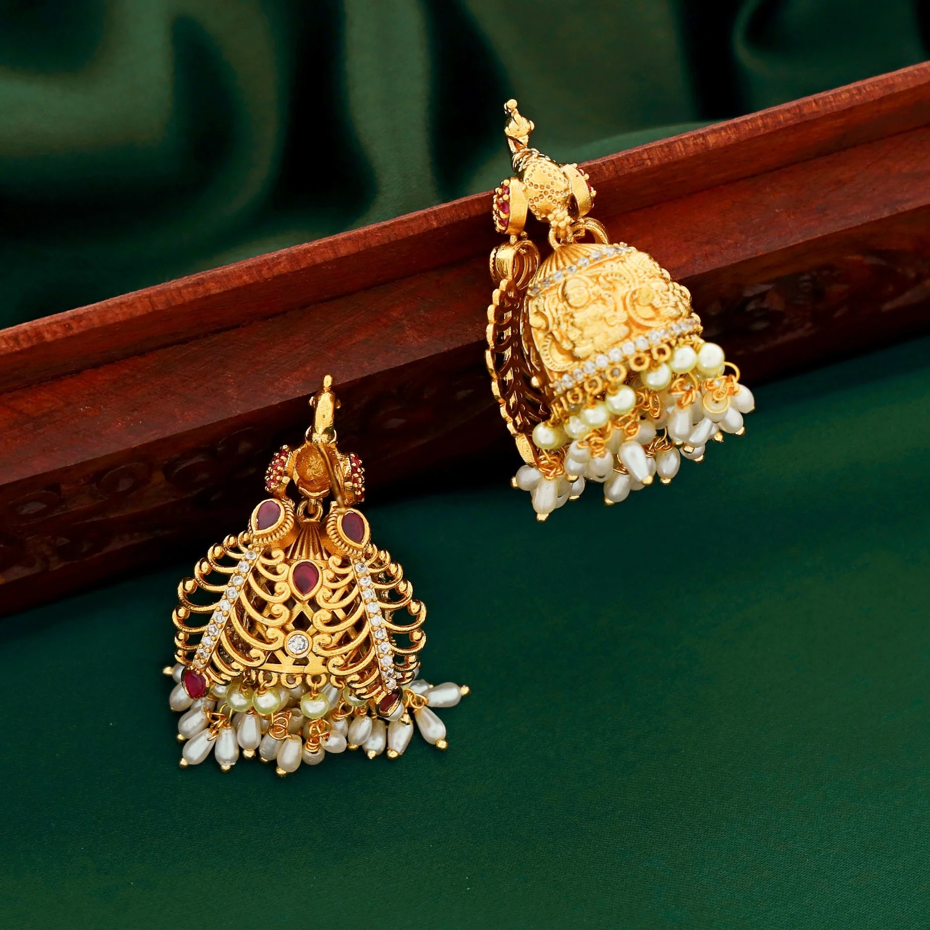 Peacock Pearl Jhumka - Image 9