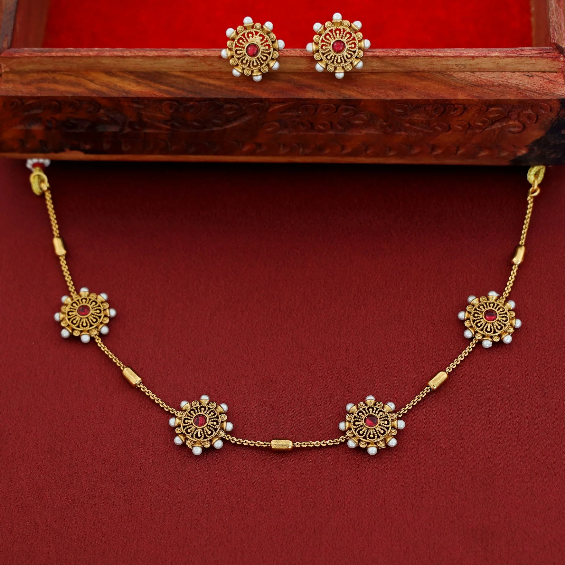 Pearl Floral Maheera Choker with Stud - Image 11