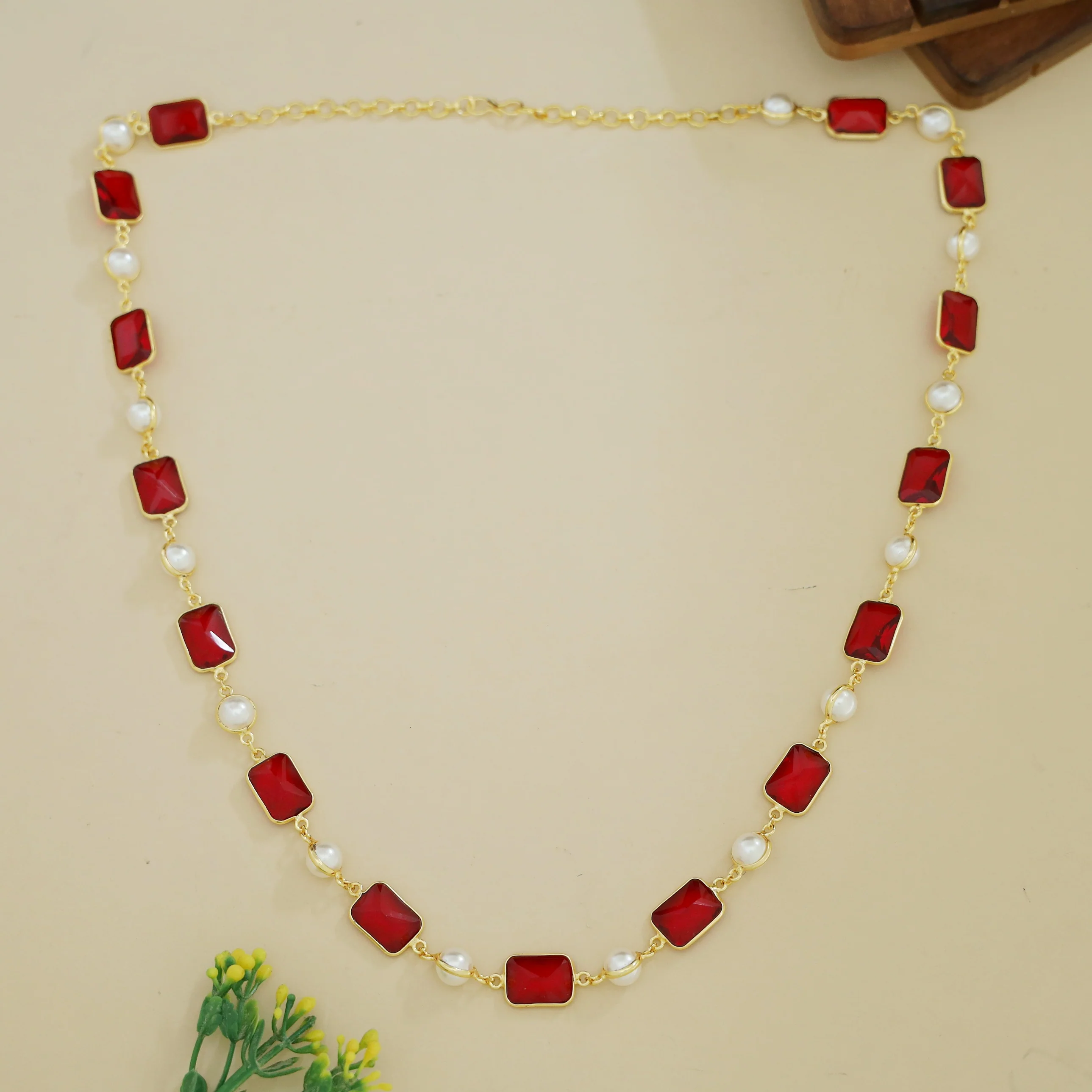Irisa Pearl Rectangle Glossy Stone Long Neckpiece - Image 3