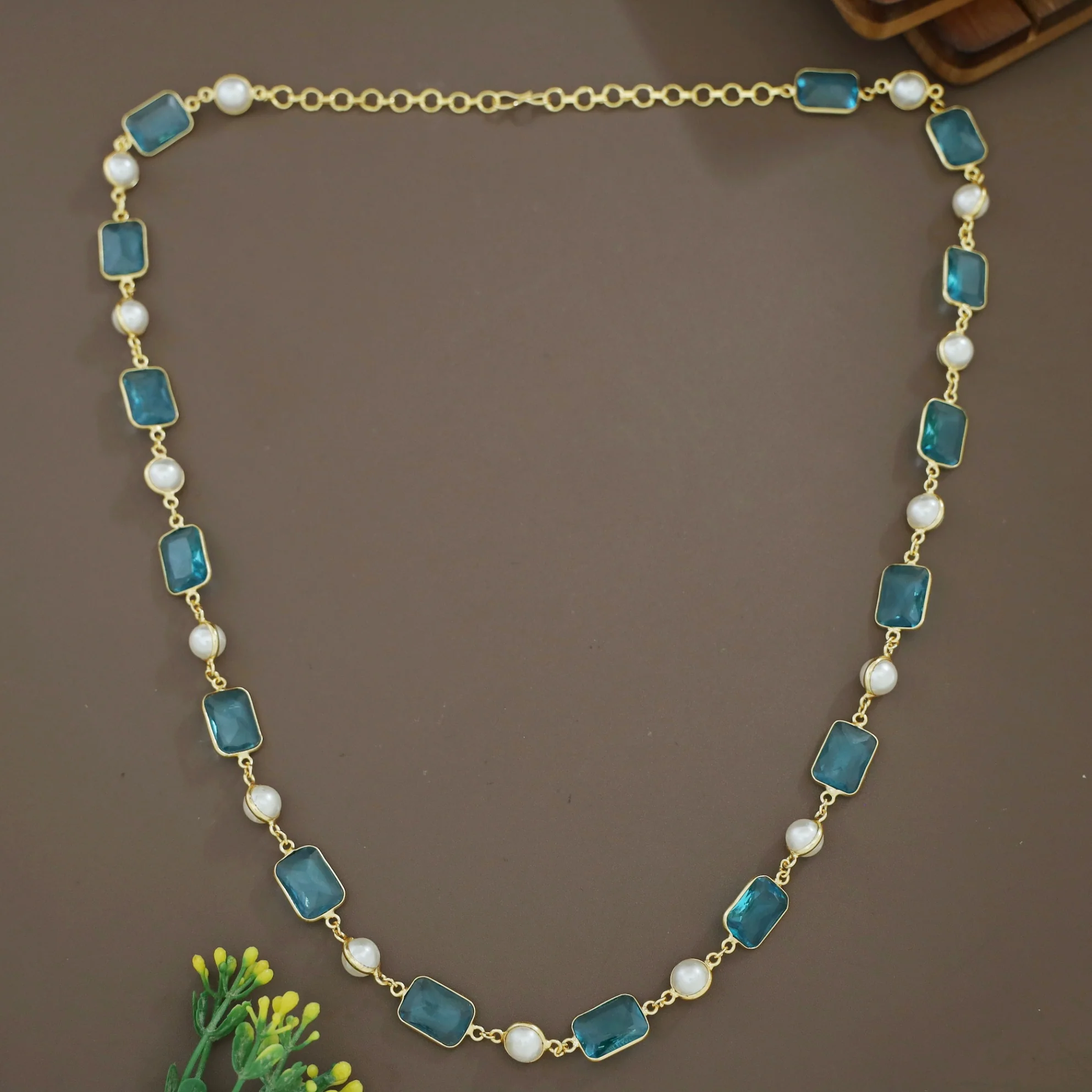Irisa Pearl Rectangle Glossy Stone Long Neckpiece - Image 5