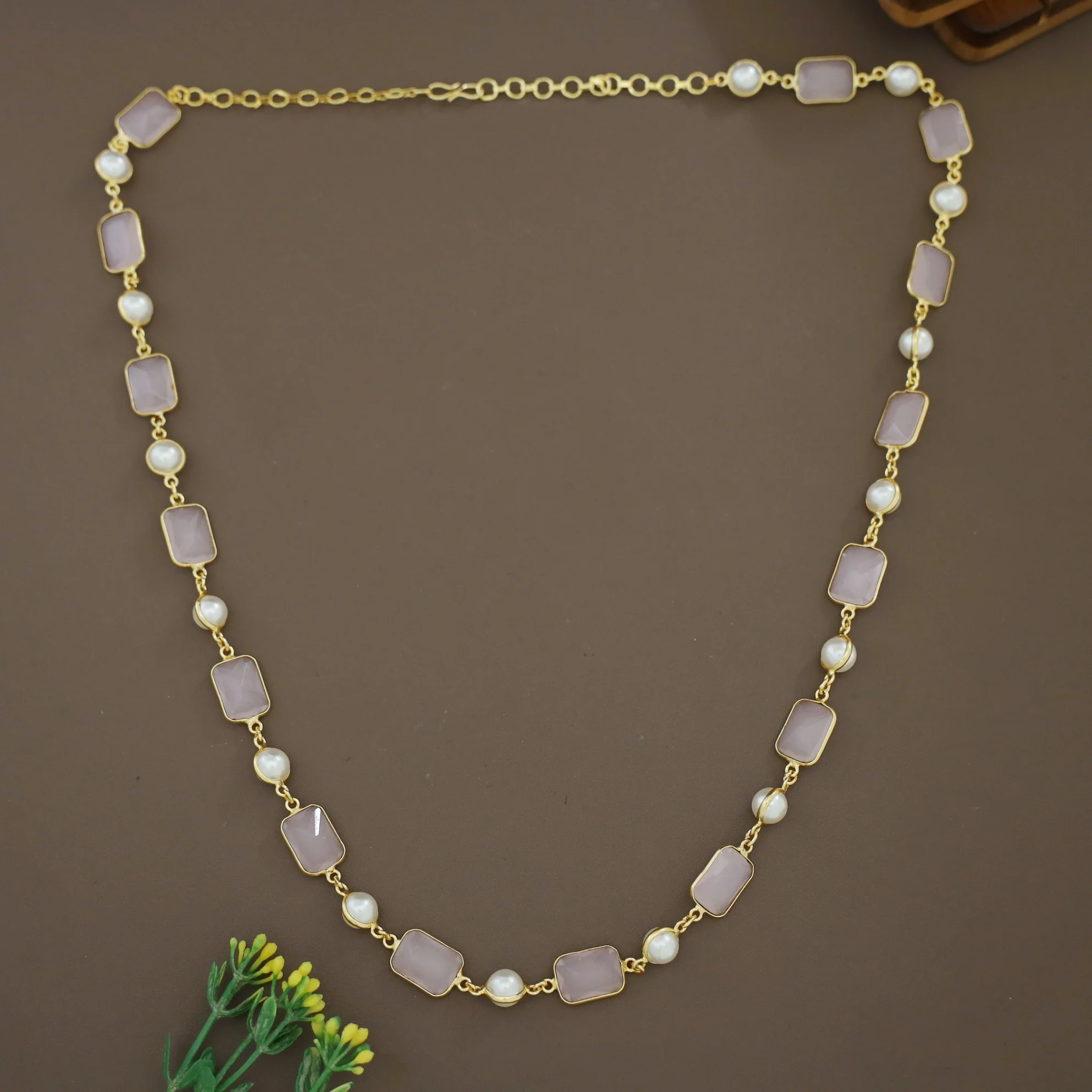 Irisa Pearl Rectangle Glossy Stone Long Neckpiece - Image 6