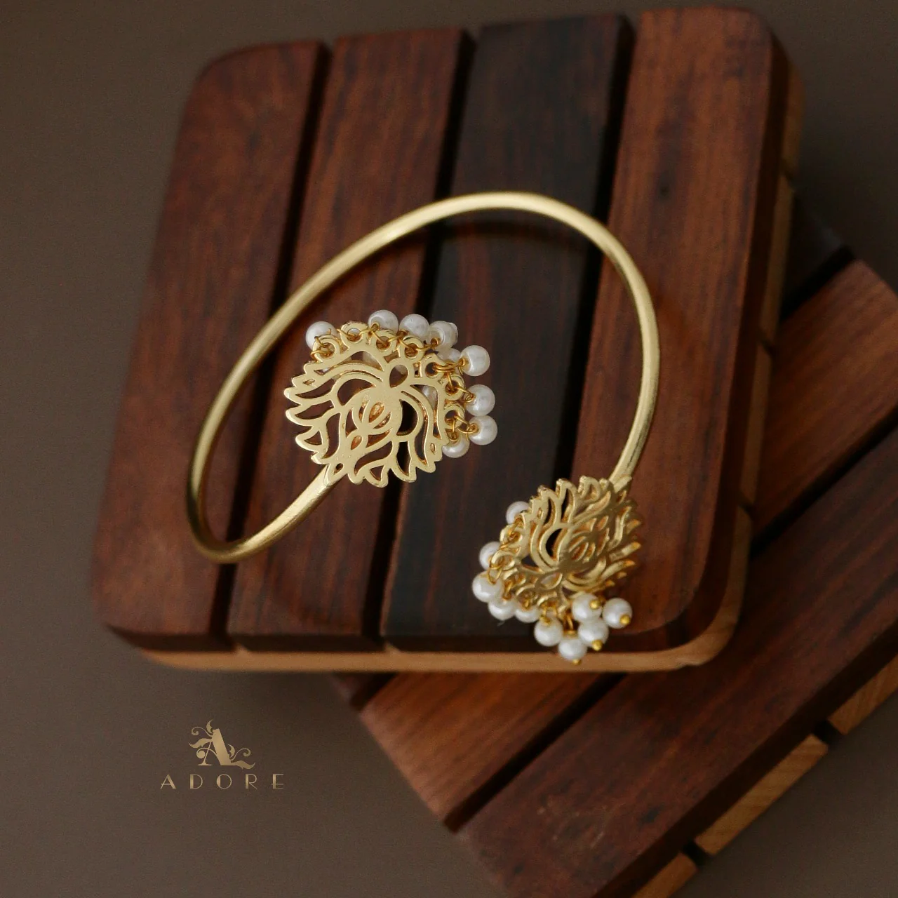 Pearly Golden Lotus Bangle - Image 3