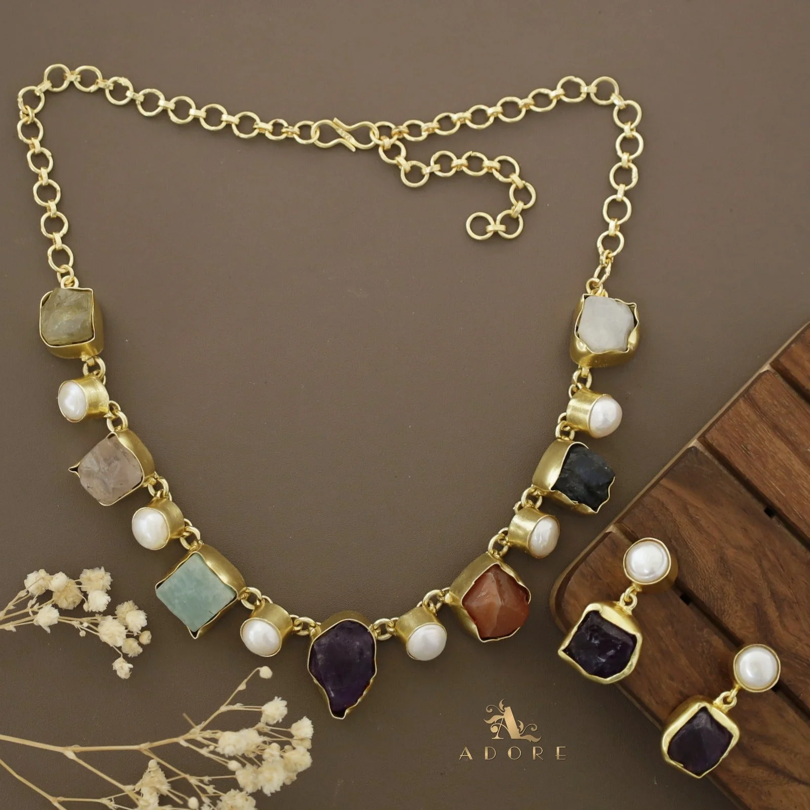 Pegasus Rugged Stone Neckpiece With Earring - Image 38