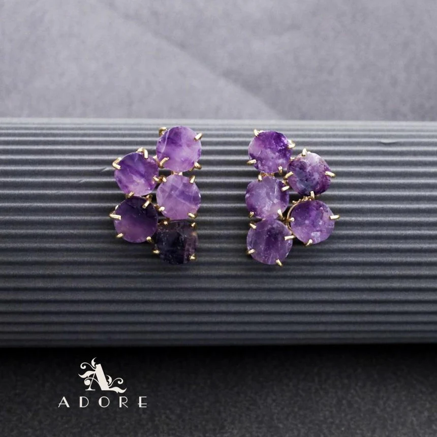 Penta Round Claw Raw Stone Earring - Image 2