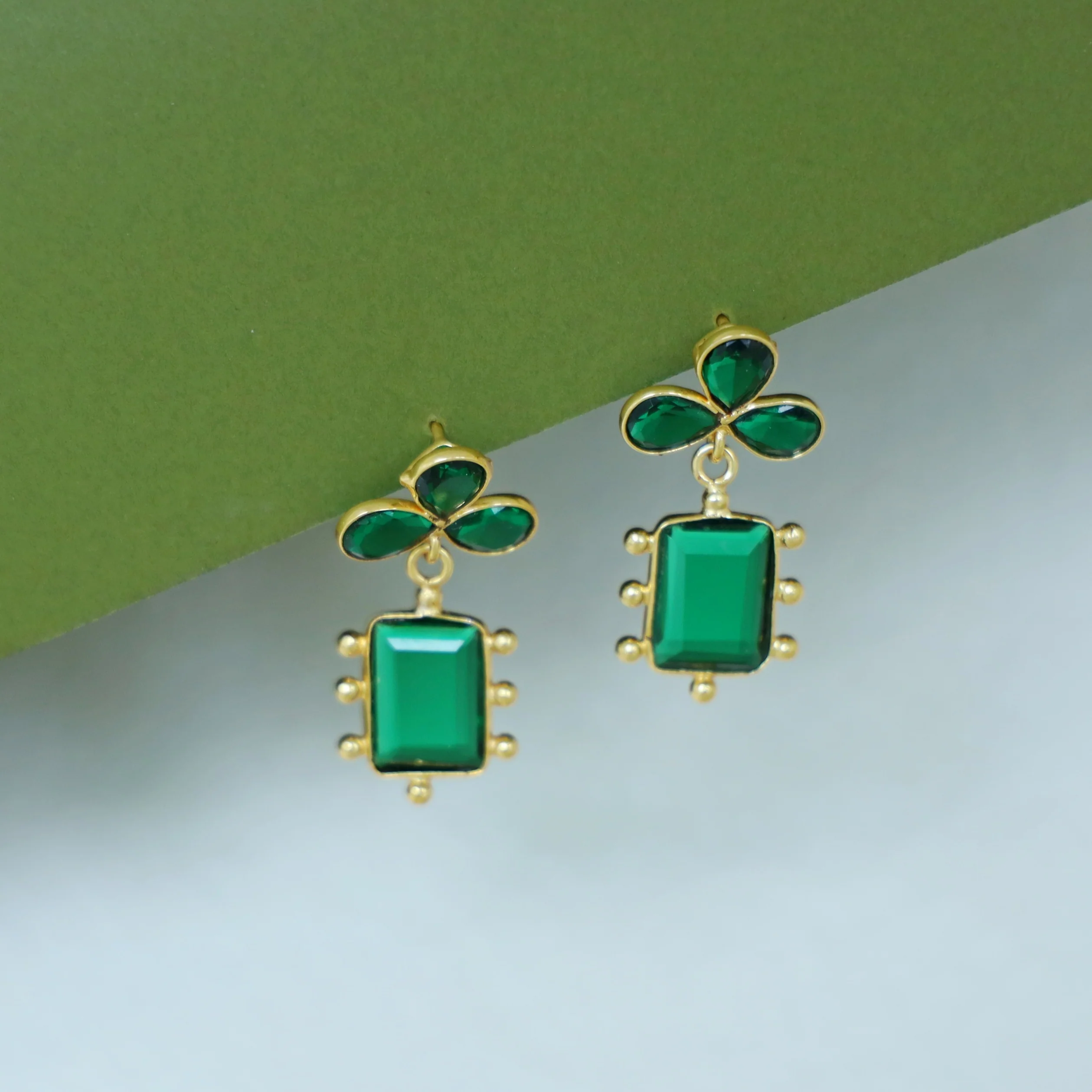 Tavisha Half Flower Golden Ball Rectangle Glossy Earring - Image 2