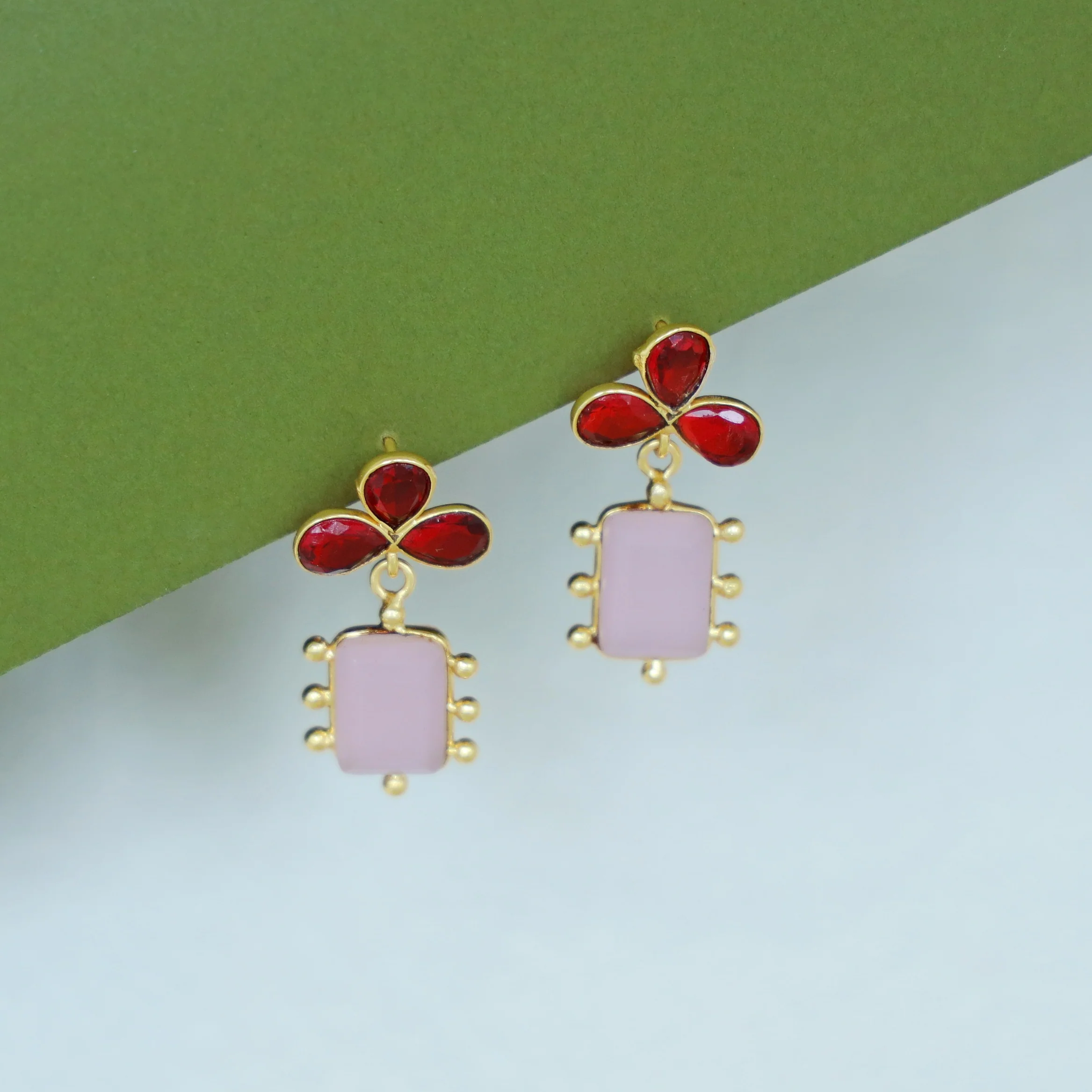 Tavisha Half Flower Golden Ball Rectangle Glossy Earring - Image 4