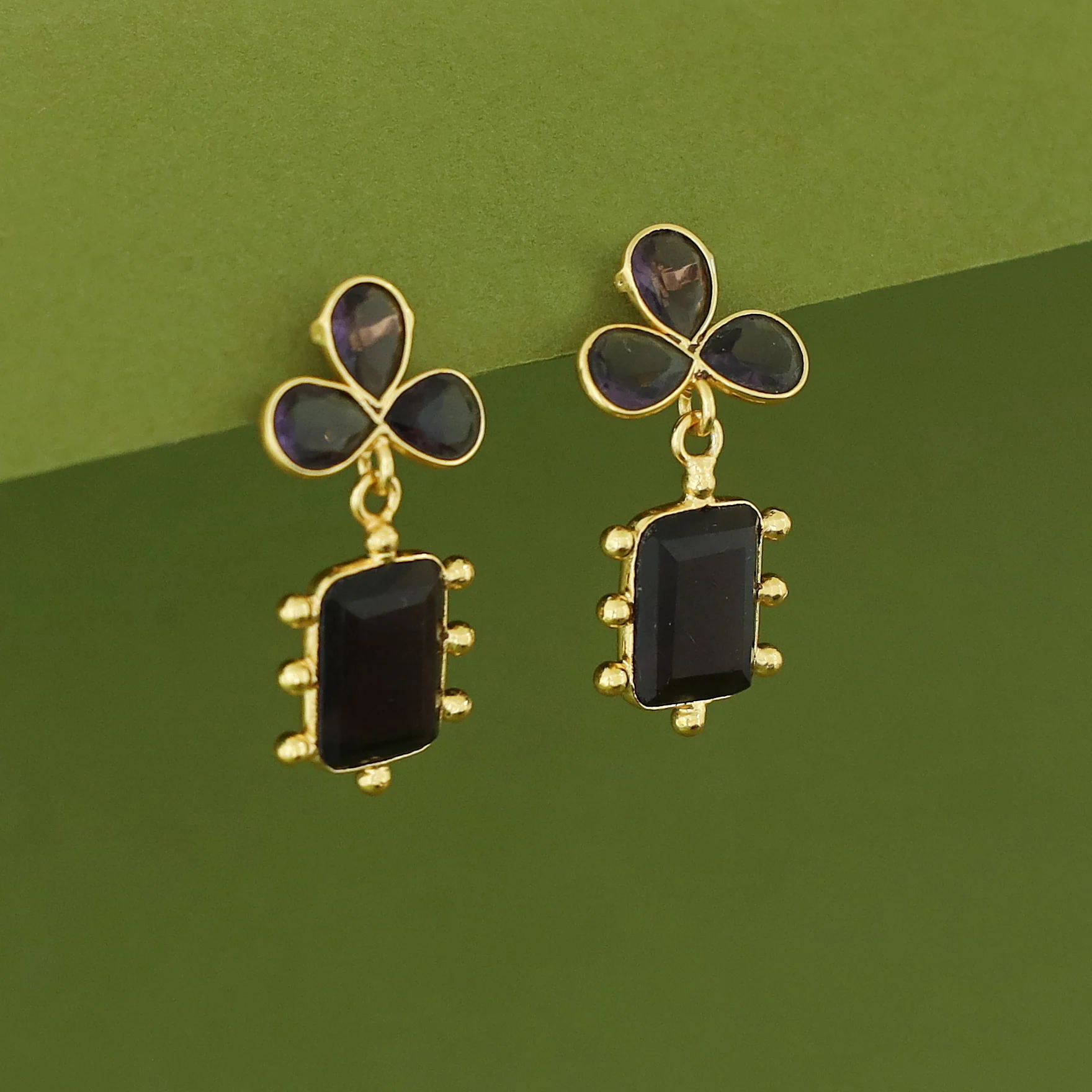 Tavisha Half Flower Golden Ball Rectangle Glossy Earring - Image 5