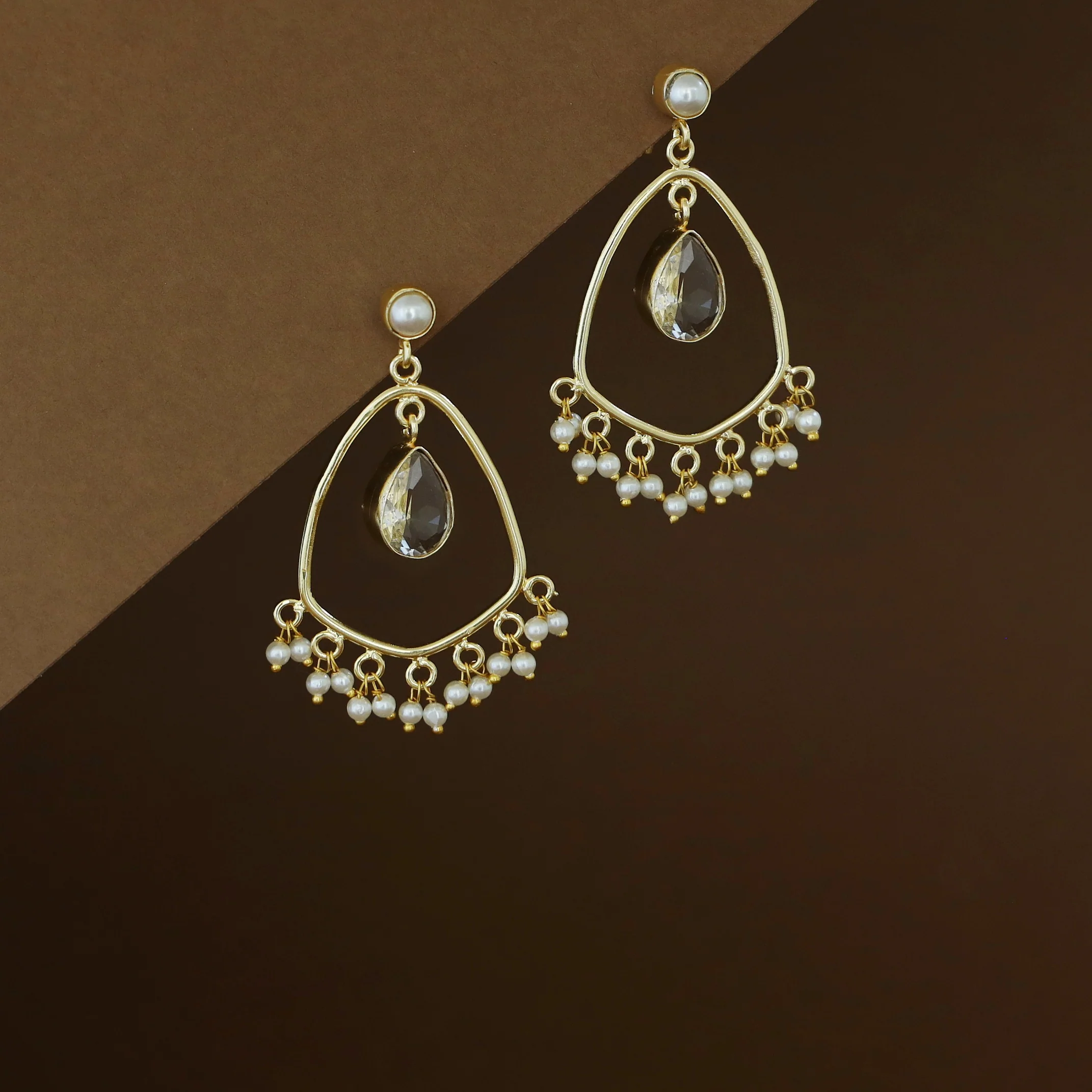 Posy Cluster Pearl Hanging Glossy Stone Earring - Image 11