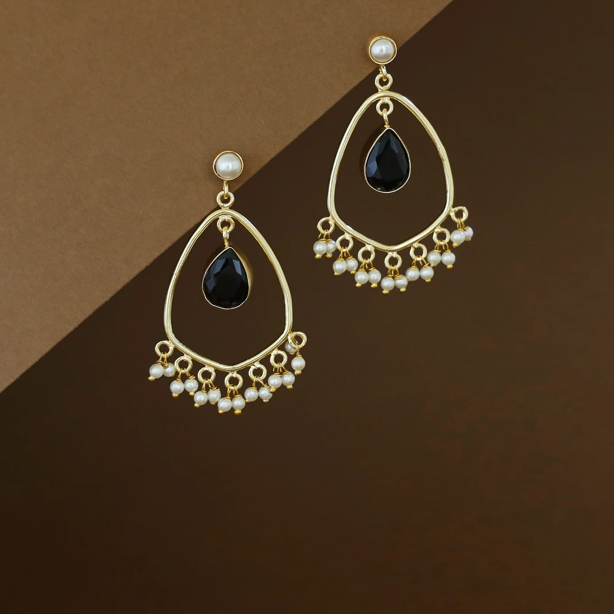 Posy Cluster Pearl Hanging Glossy Stone Earring - Image 12