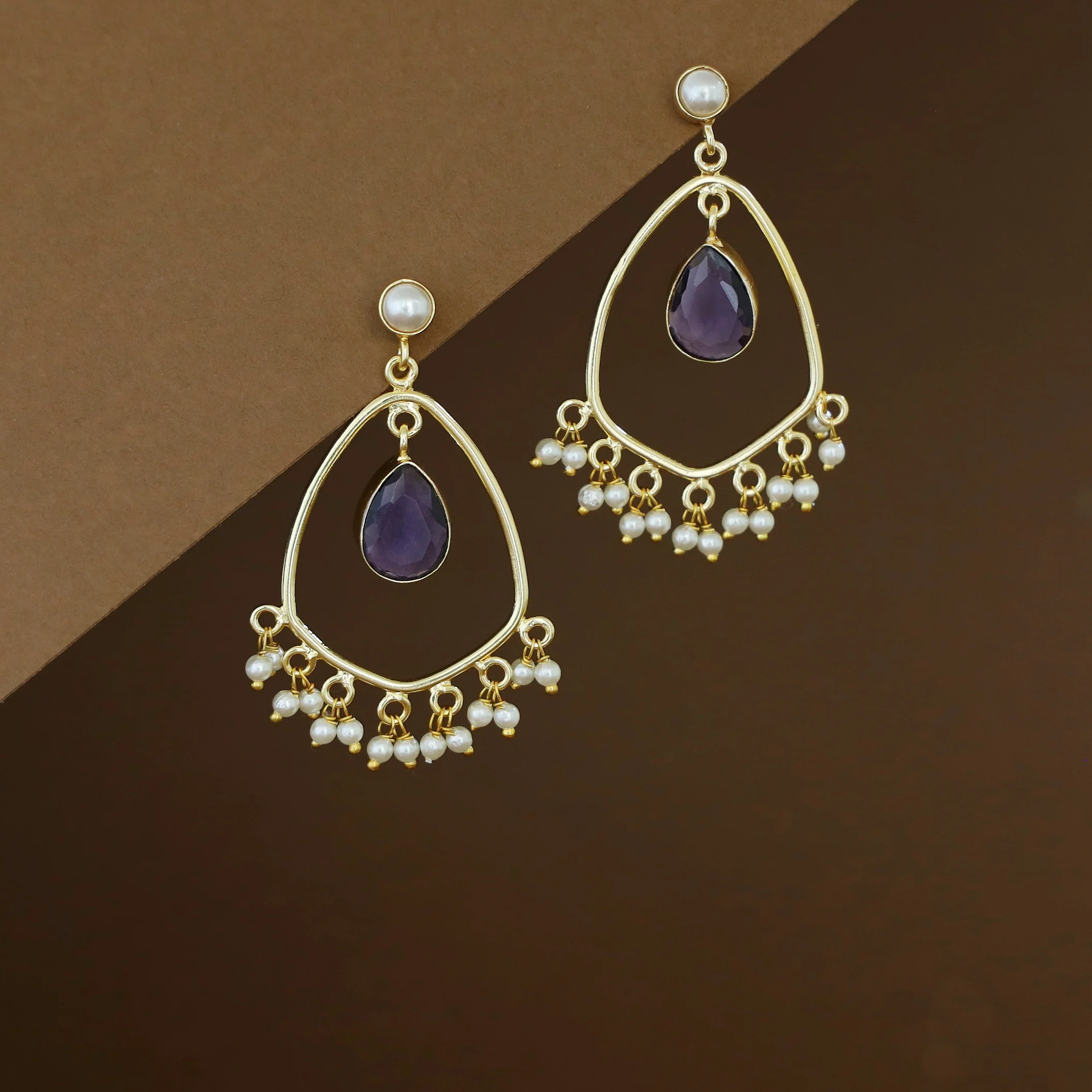 Posy Cluster Pearl Hanging Glossy Stone Earring - Image 3