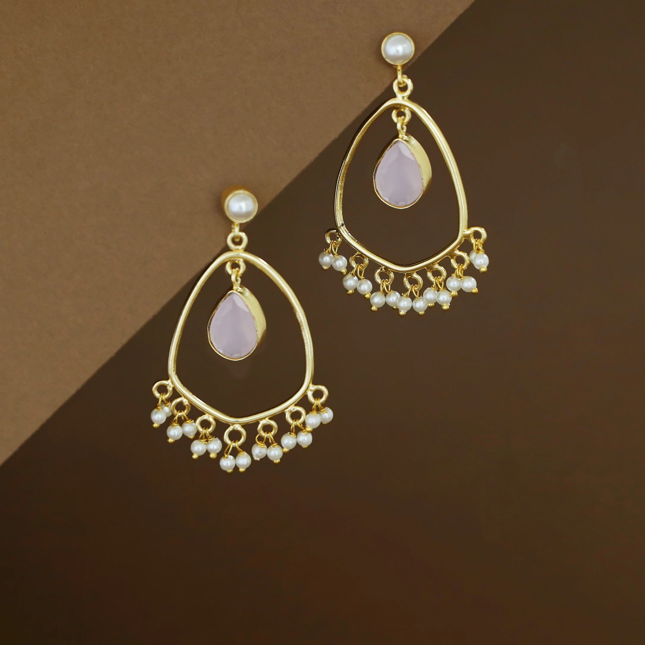 Posy Cluster Pearl Hanging Glossy Stone Earring - Image 5