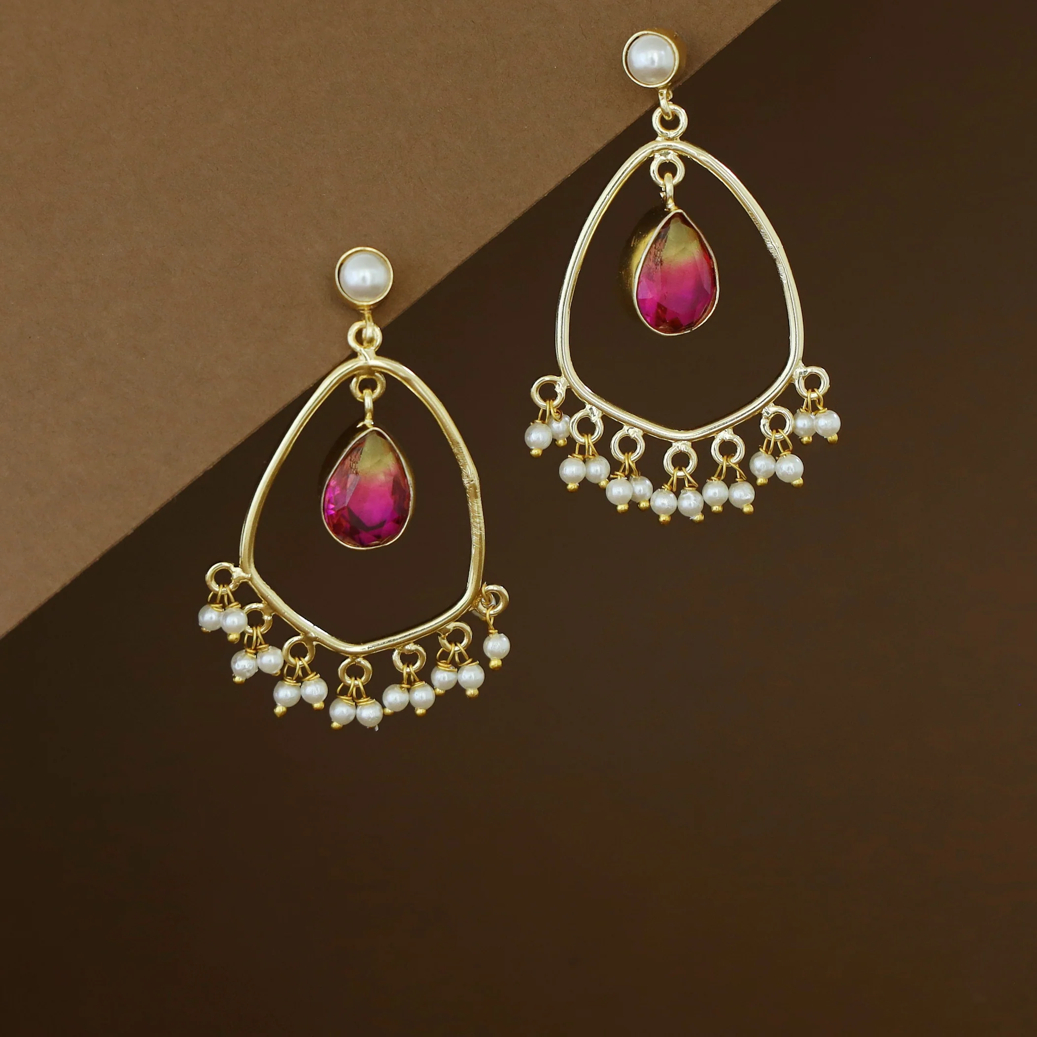 Posy Cluster Pearl Hanging Glossy Stone Earring - Image 6