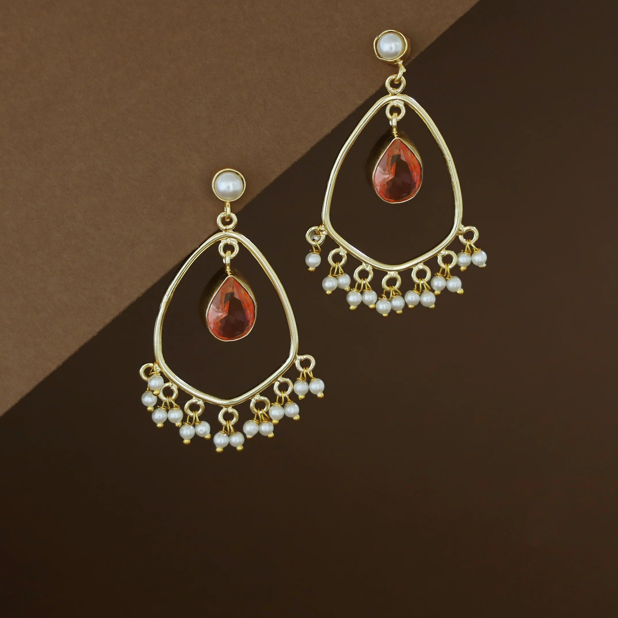 Posy Cluster Pearl Hanging Glossy Stone Earring - Image 7