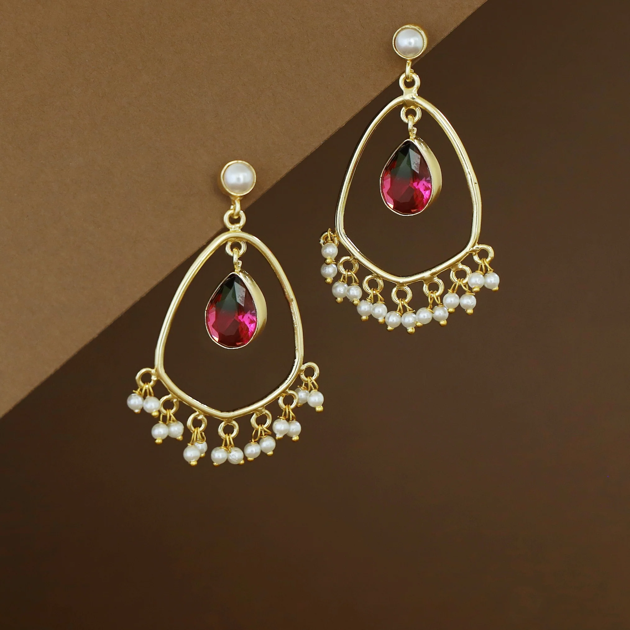 Posy Cluster Pearl Hanging Glossy Stone Earring - Image 9