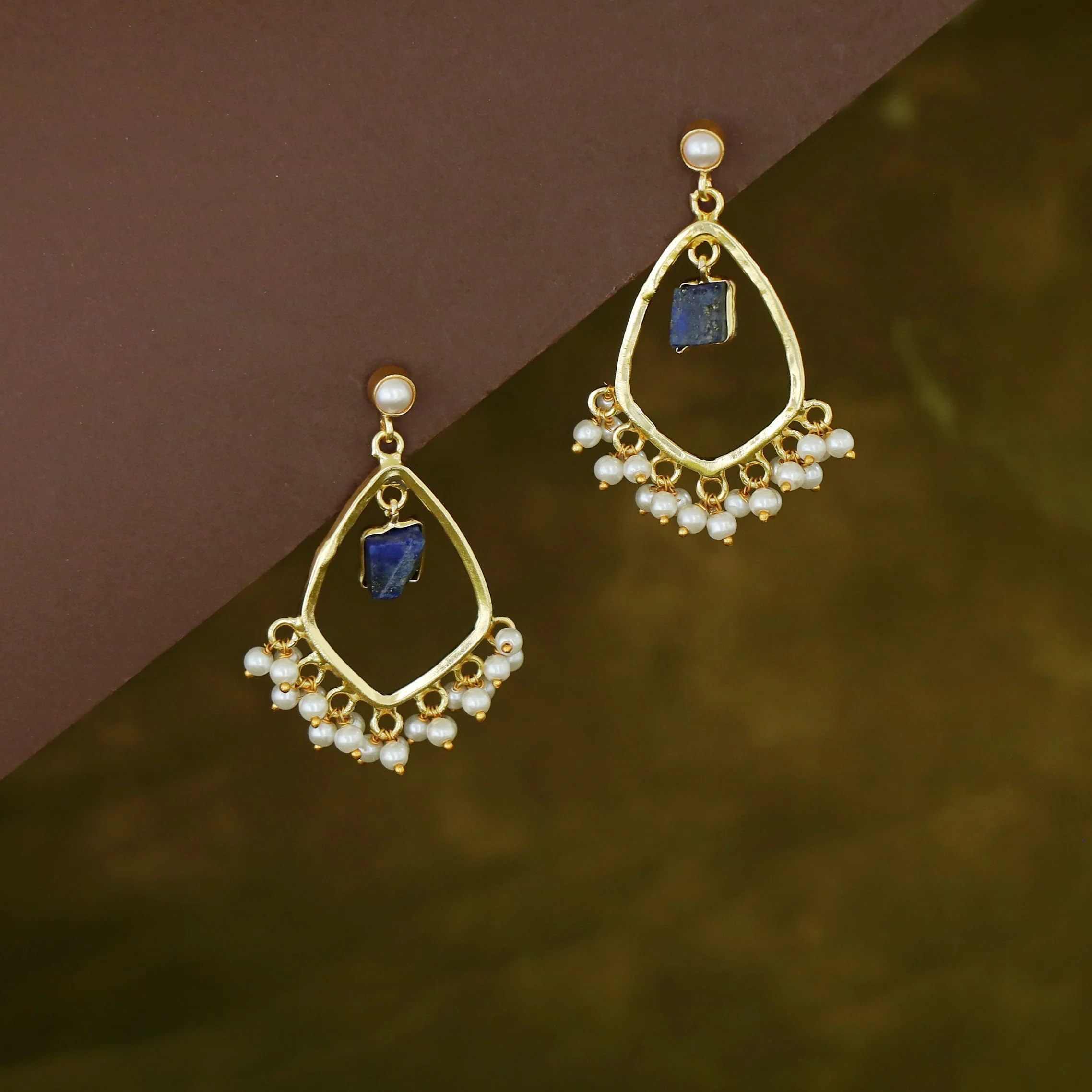 Posy Cluster Pearl Hanging Raw Stone Earring - Image 4