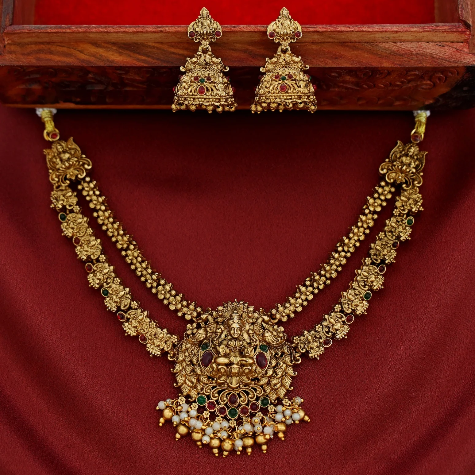 Pranami Devi 2 Layer Neckpiece With Earring - Image 3
