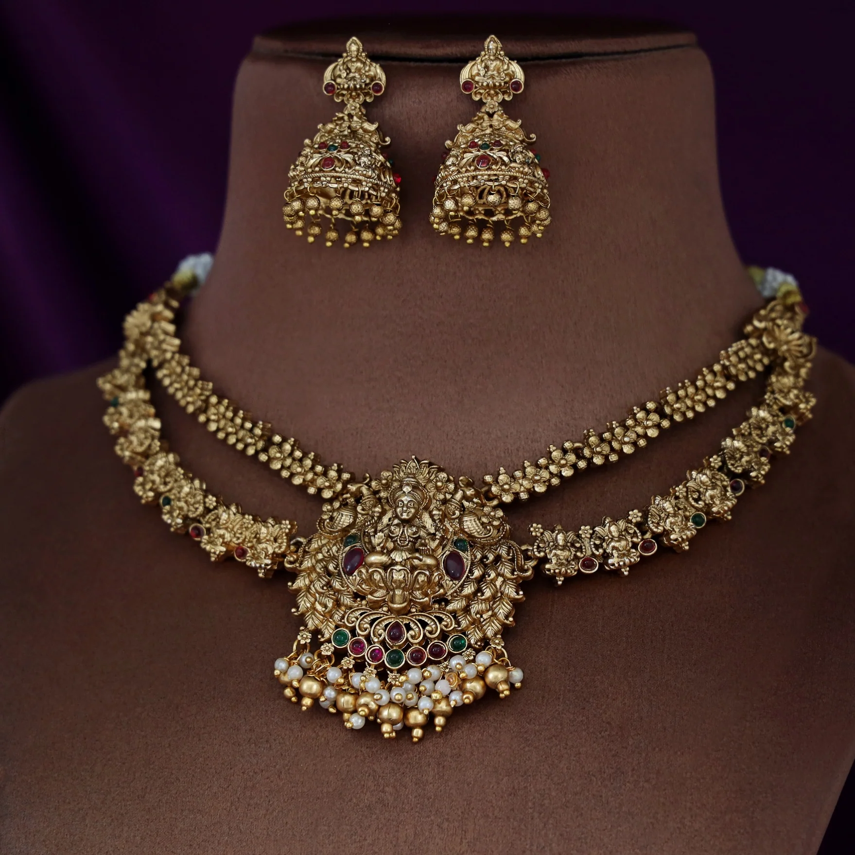 Pranami Devi 2 Layer Neckpiece With Earring - Image 6