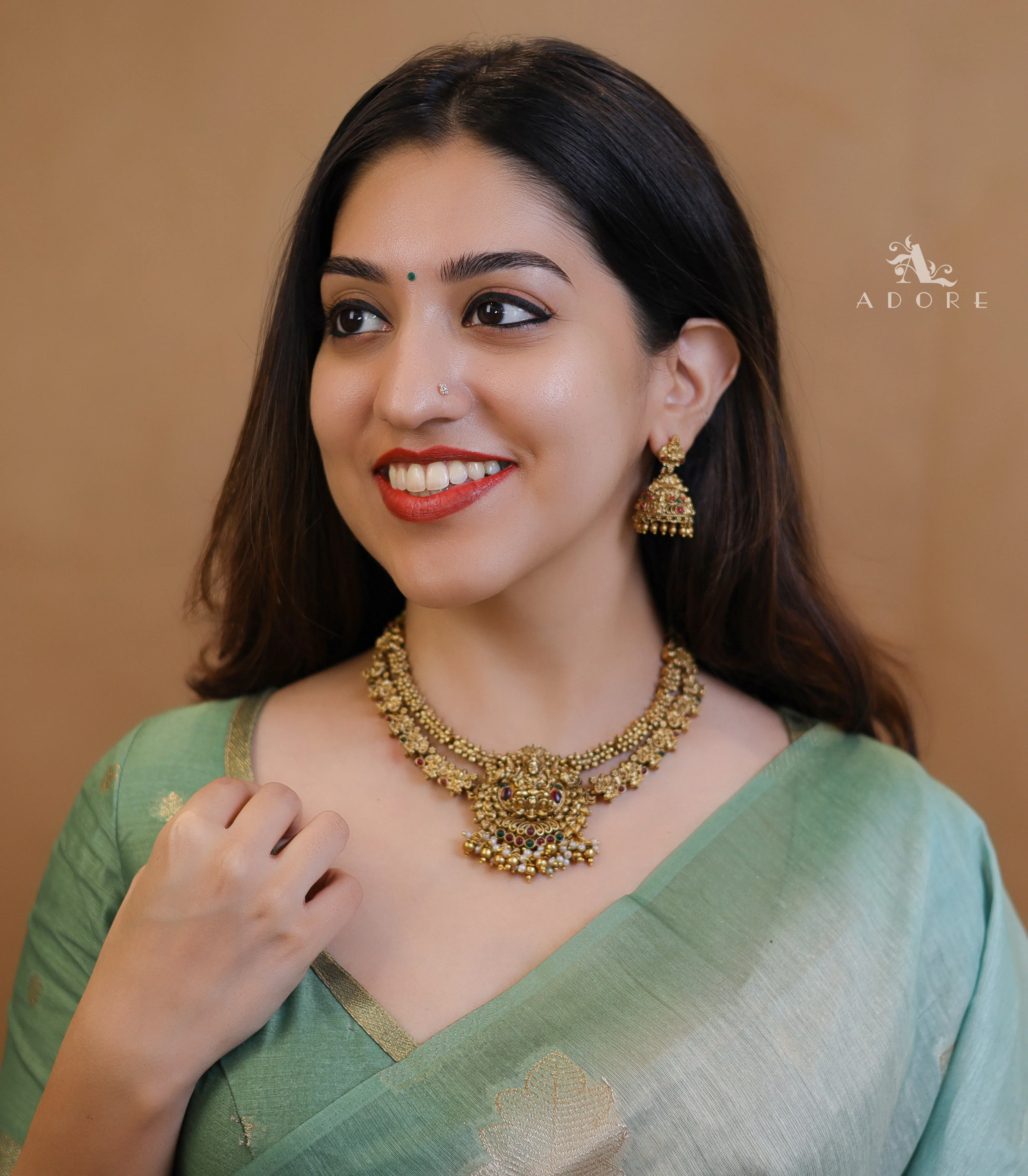 Pranami Devi 2 Layer Neckpiece With Earring - Image 8