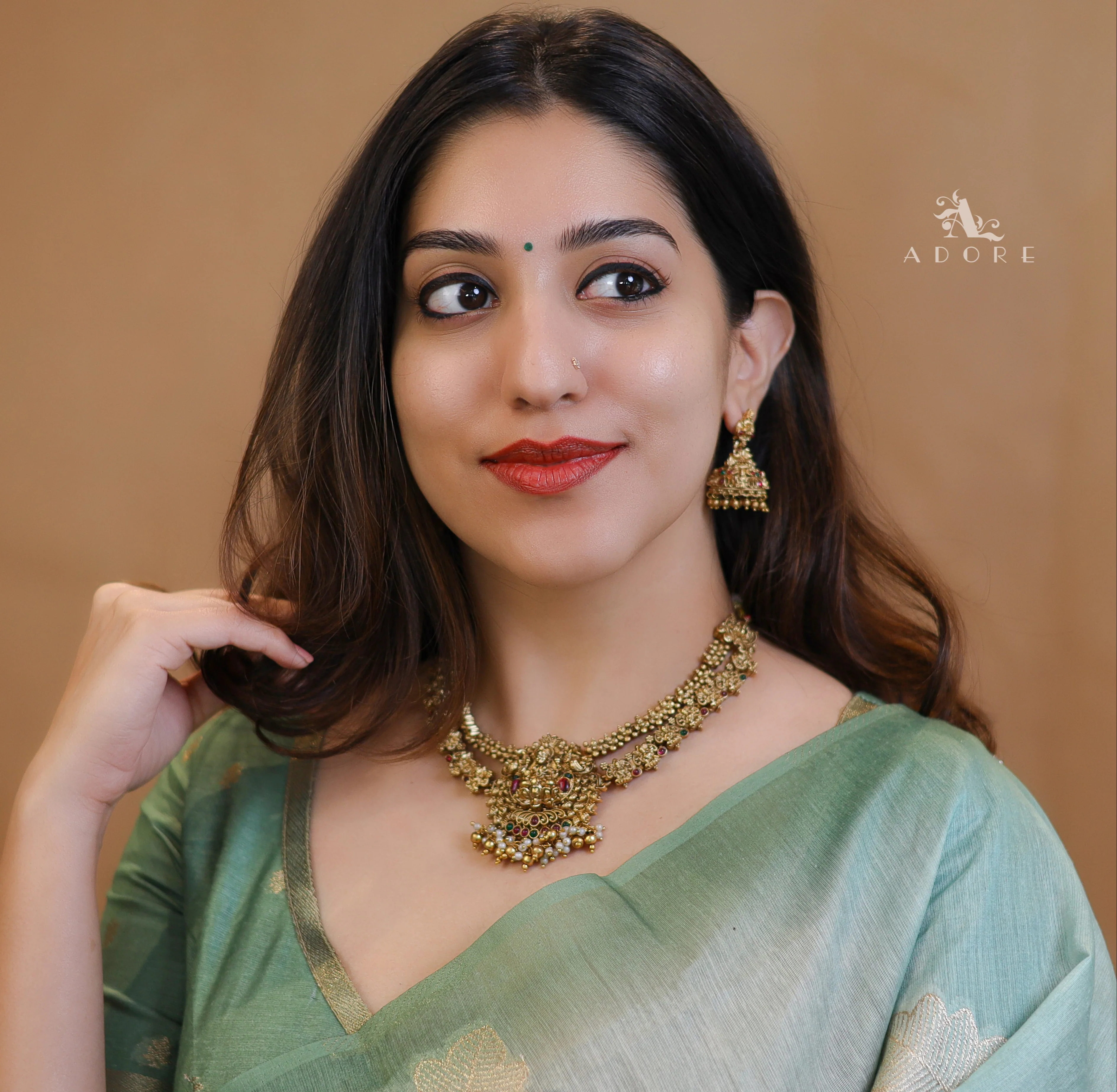Pranami Devi 2 Layer Neckpiece With Earring - Image 9