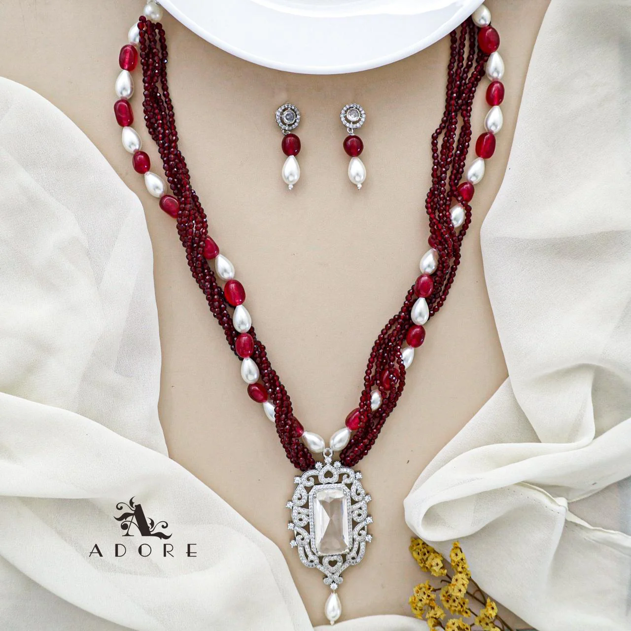 Prayati Pearl Long Neckpiece With Earring - Image 3