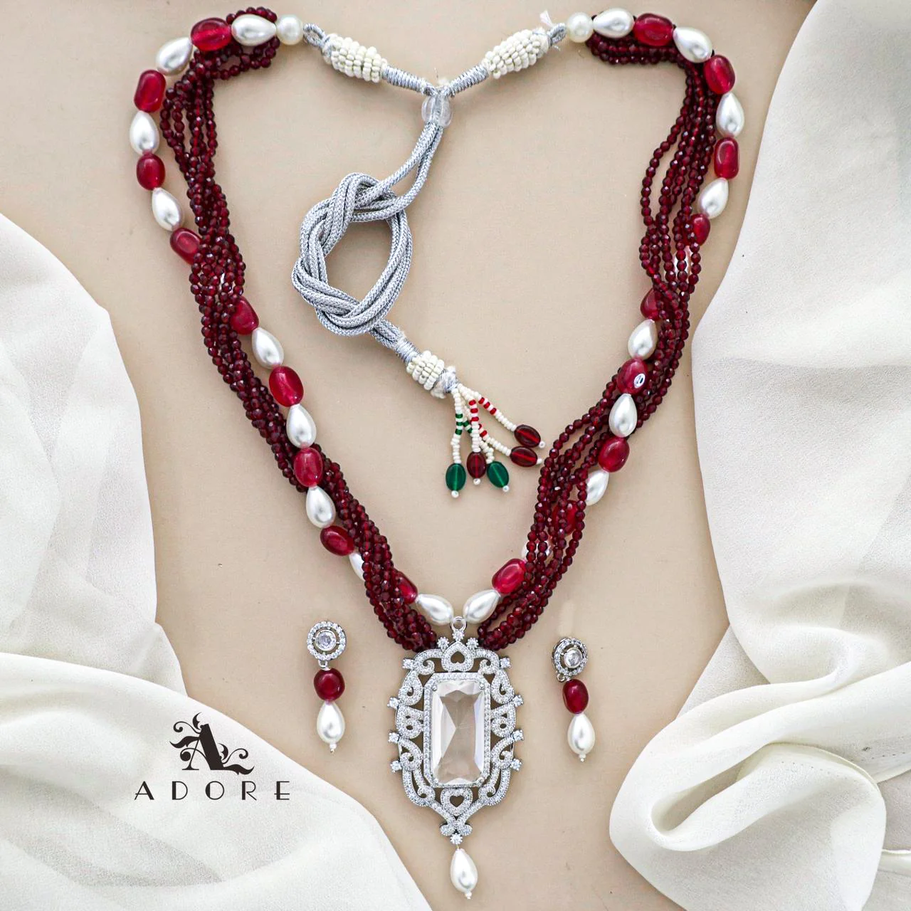 Prayati Pearl Long Neckpiece With Earring - Image 5