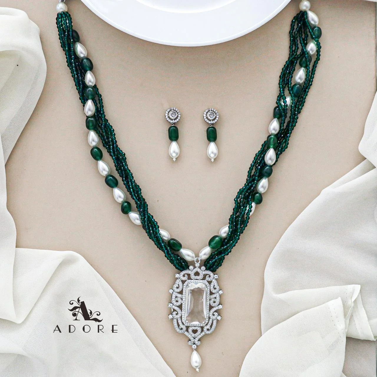 Prayati Pearl Long Neckpiece With Earring - Image 7