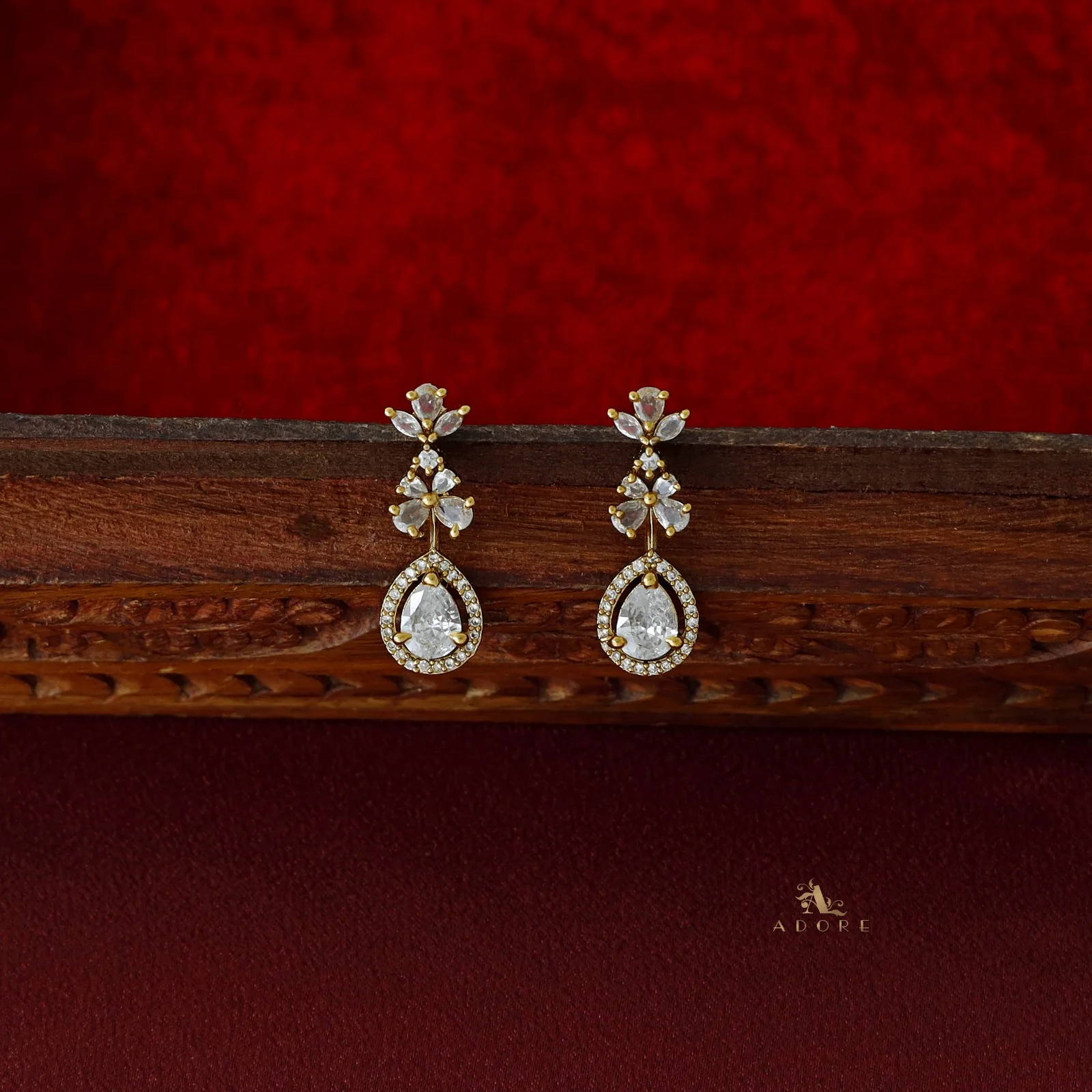 Premium 2 Layer Dew Drops AD Short Neckpiece with Earring - Image 5