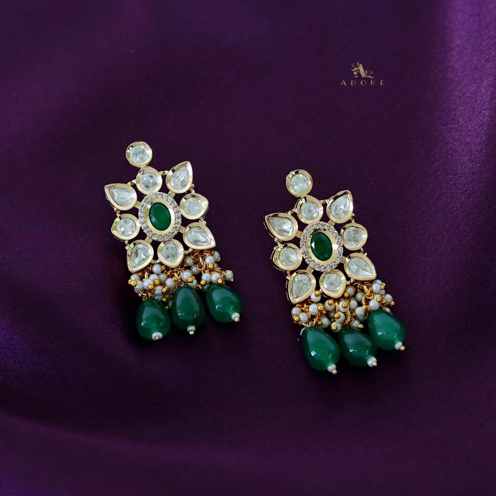 Premium Aehili Polki Kundan Neckpiece With Earring - Image 12