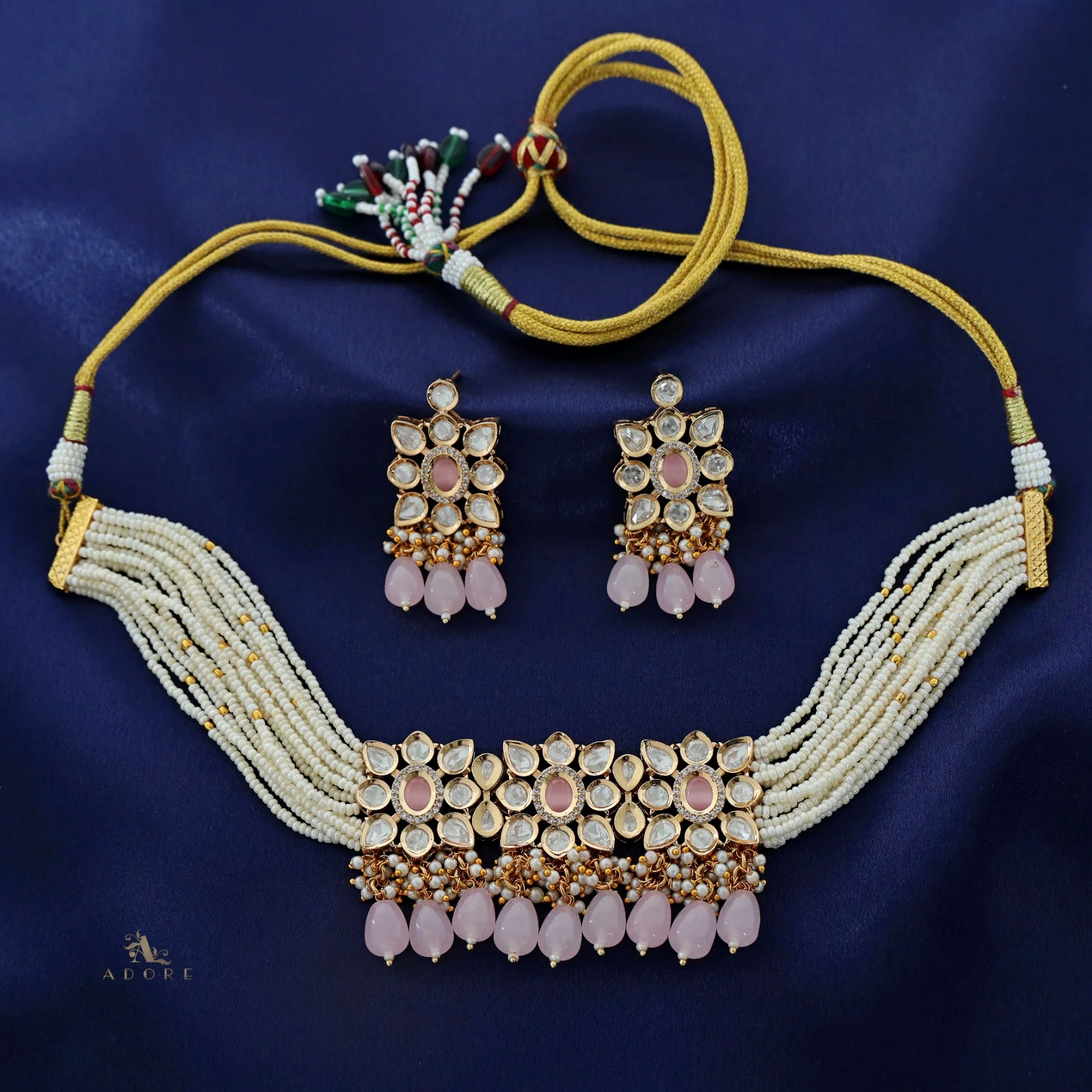 Premium Aehili Polki Kundan Neckpiece With Earring - Image 3