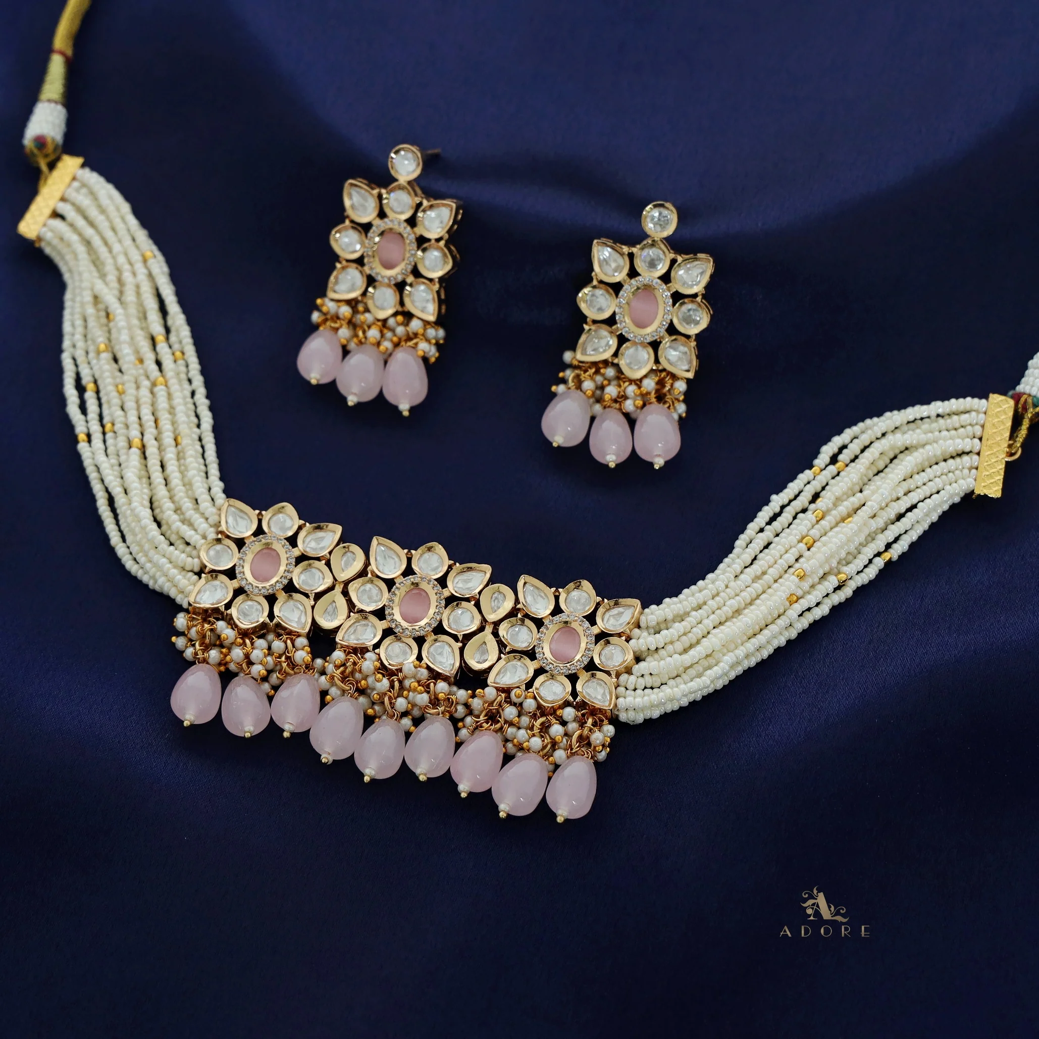 Premium Aehili Polki Kundan Neckpiece With Earring - Image 4