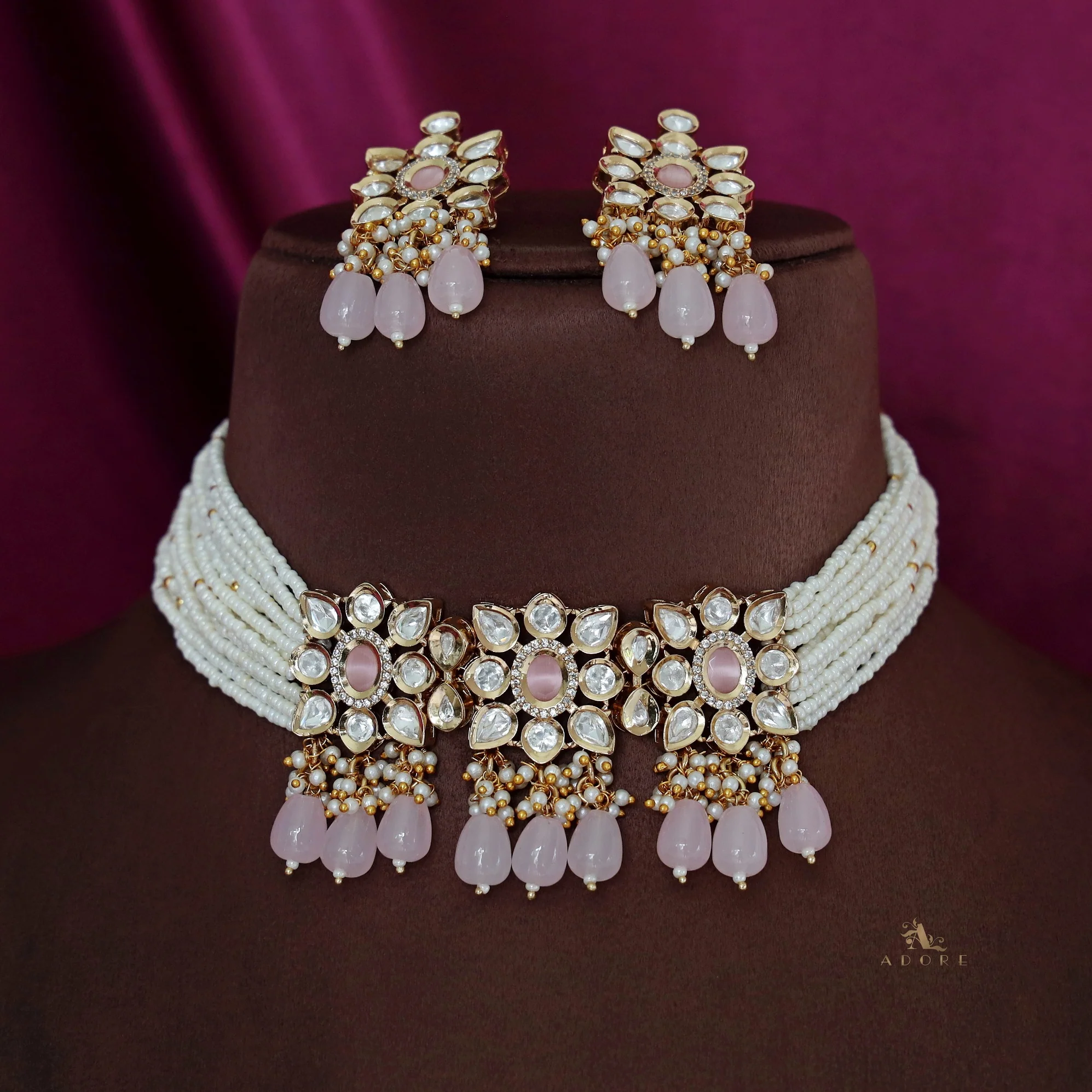 Premium Aehili Polki Kundan Neckpiece With Earring - Image 6
