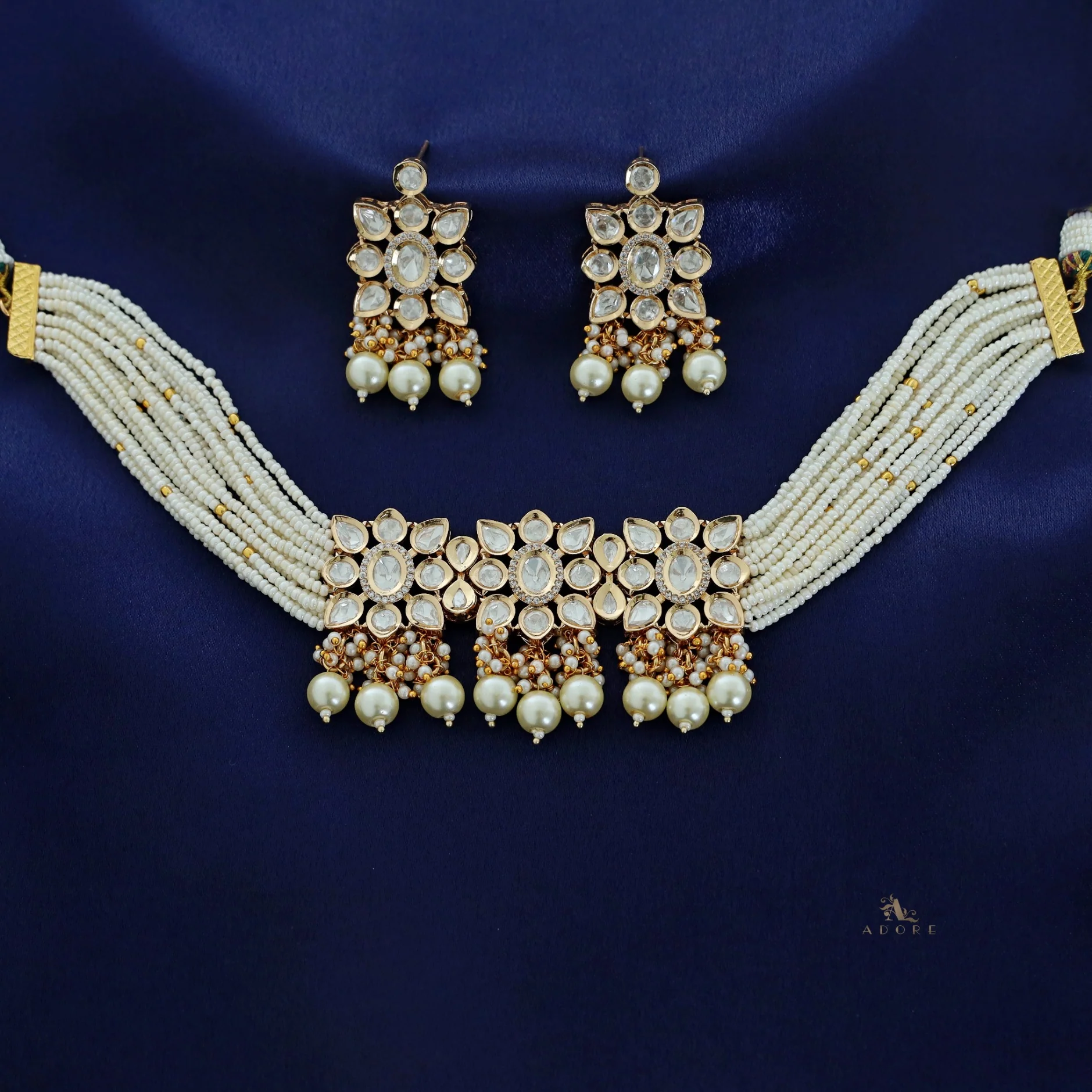 Premium Aehili Polki Kundan Neckpiece With Earring - Image 7