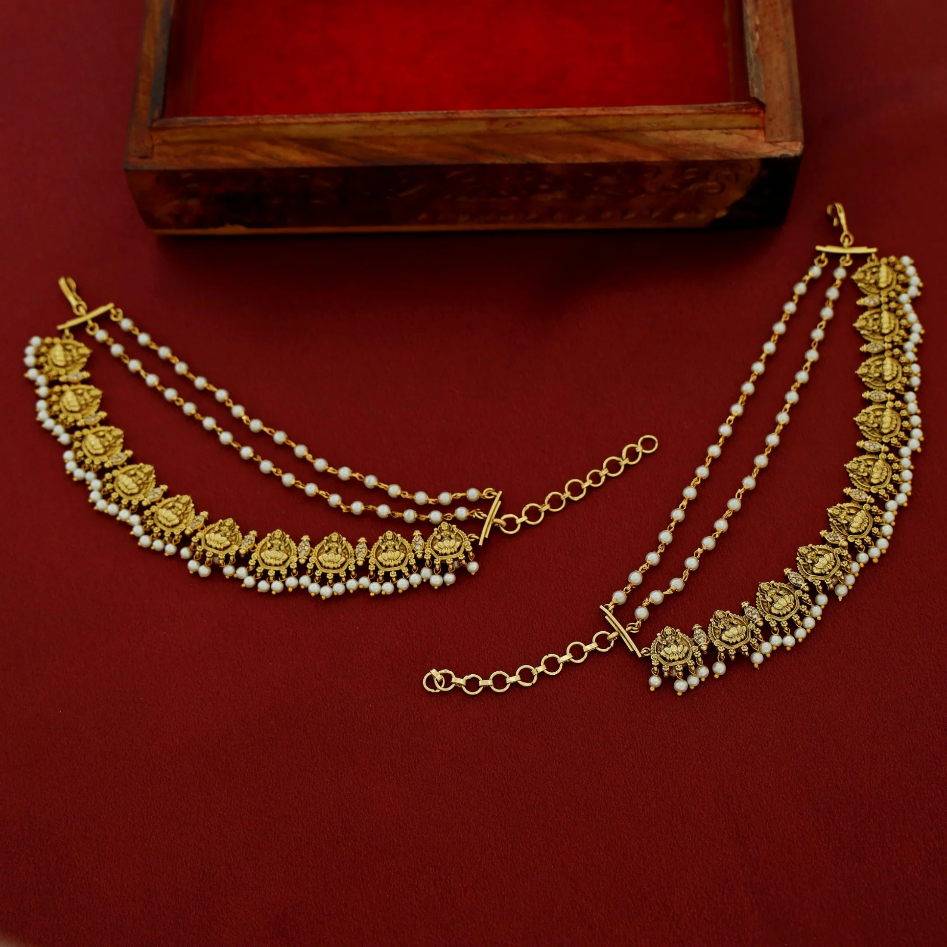Premium Akshithi Devi 3 Layer Pearl Ear Chain - Image 2
