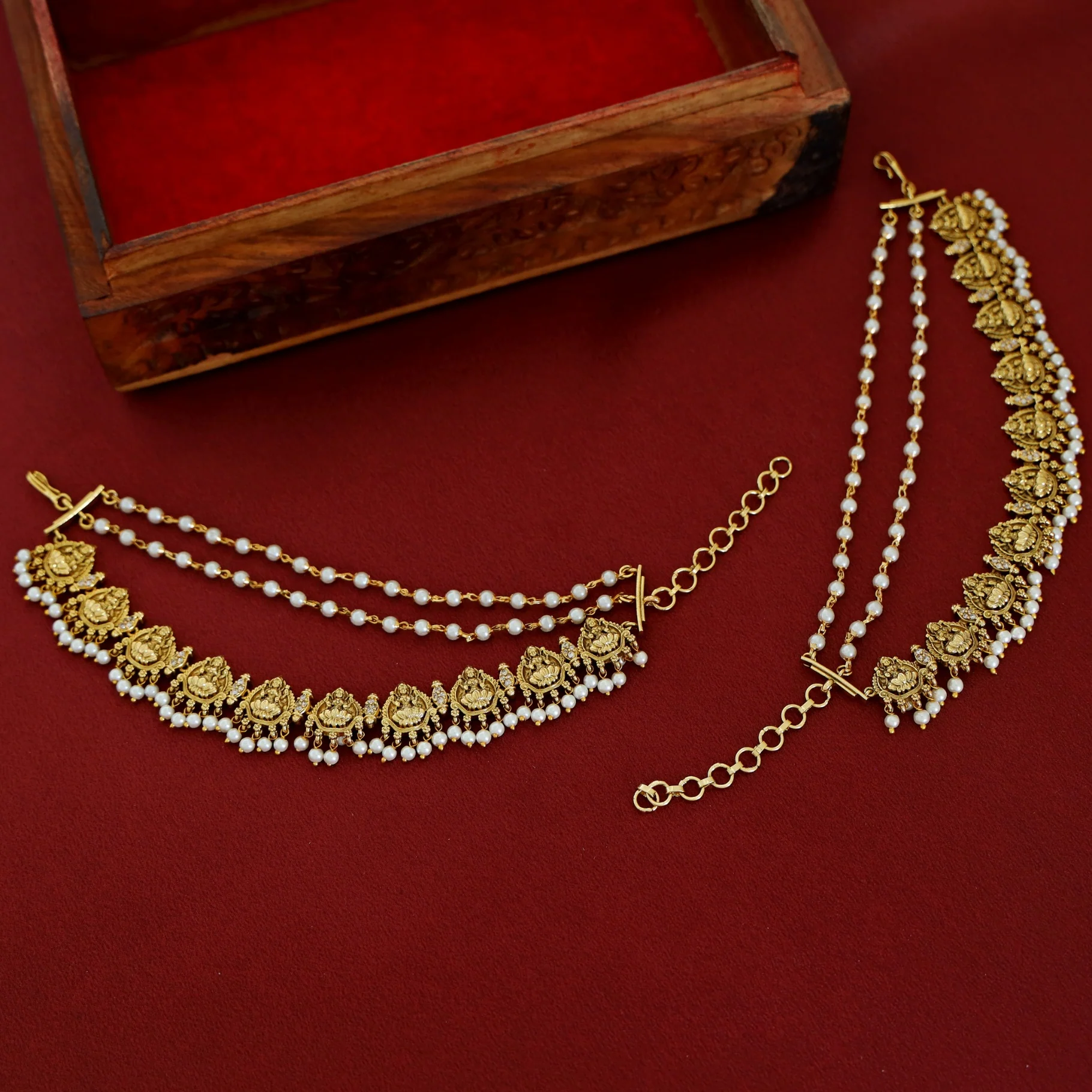 Premium Akshithi Devi 3 Layer Pearl Ear Chain - Image 3
