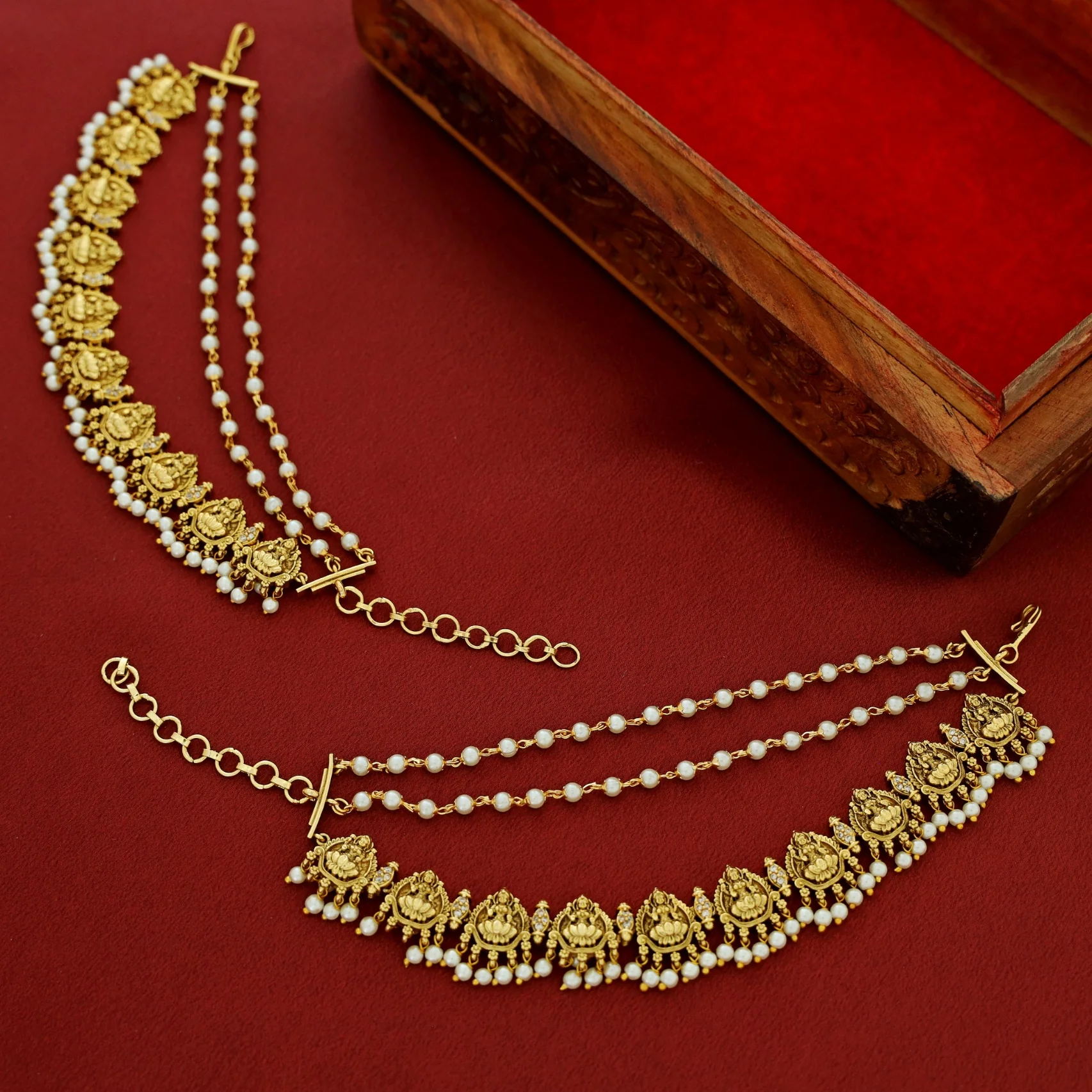 Premium Akshithi Devi 3 Layer Pearl Ear Chain - Image 4