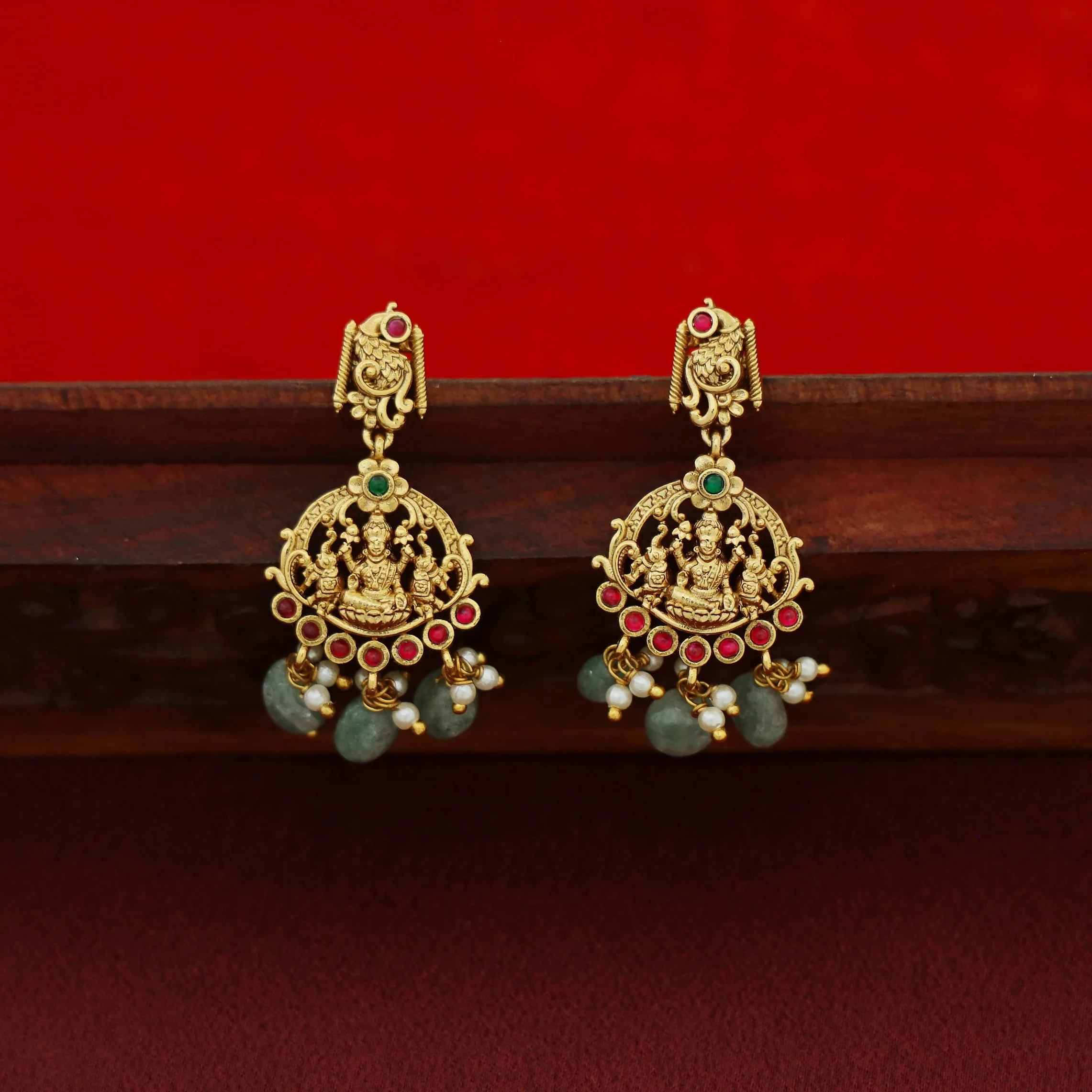 Premium Anwesha Pearl Beaded Devi Pendant Short Neckpiece With Earring - Image 4