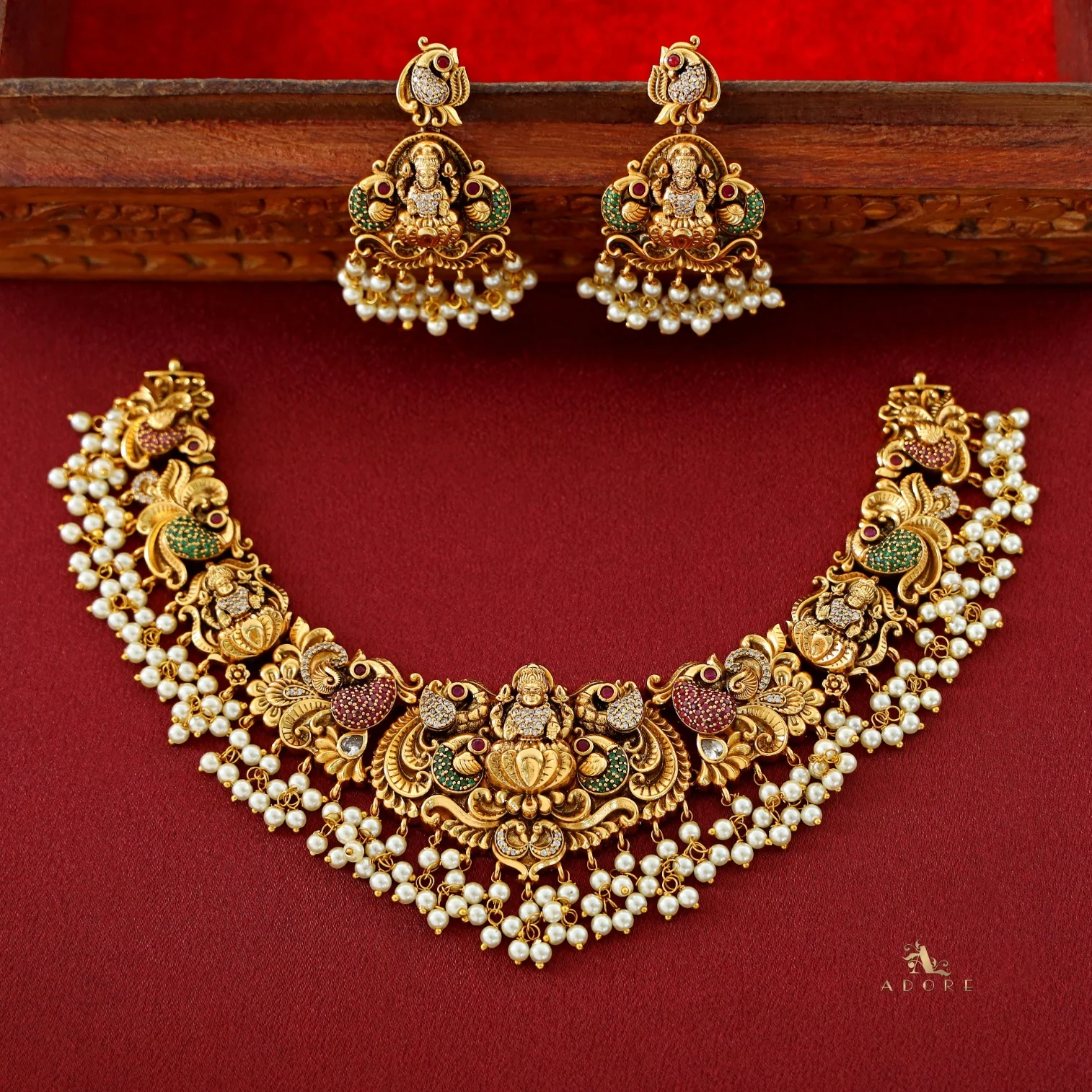 Premium Ayushi Pearl AD Stone Short Neckpiece With Earring - Image 5