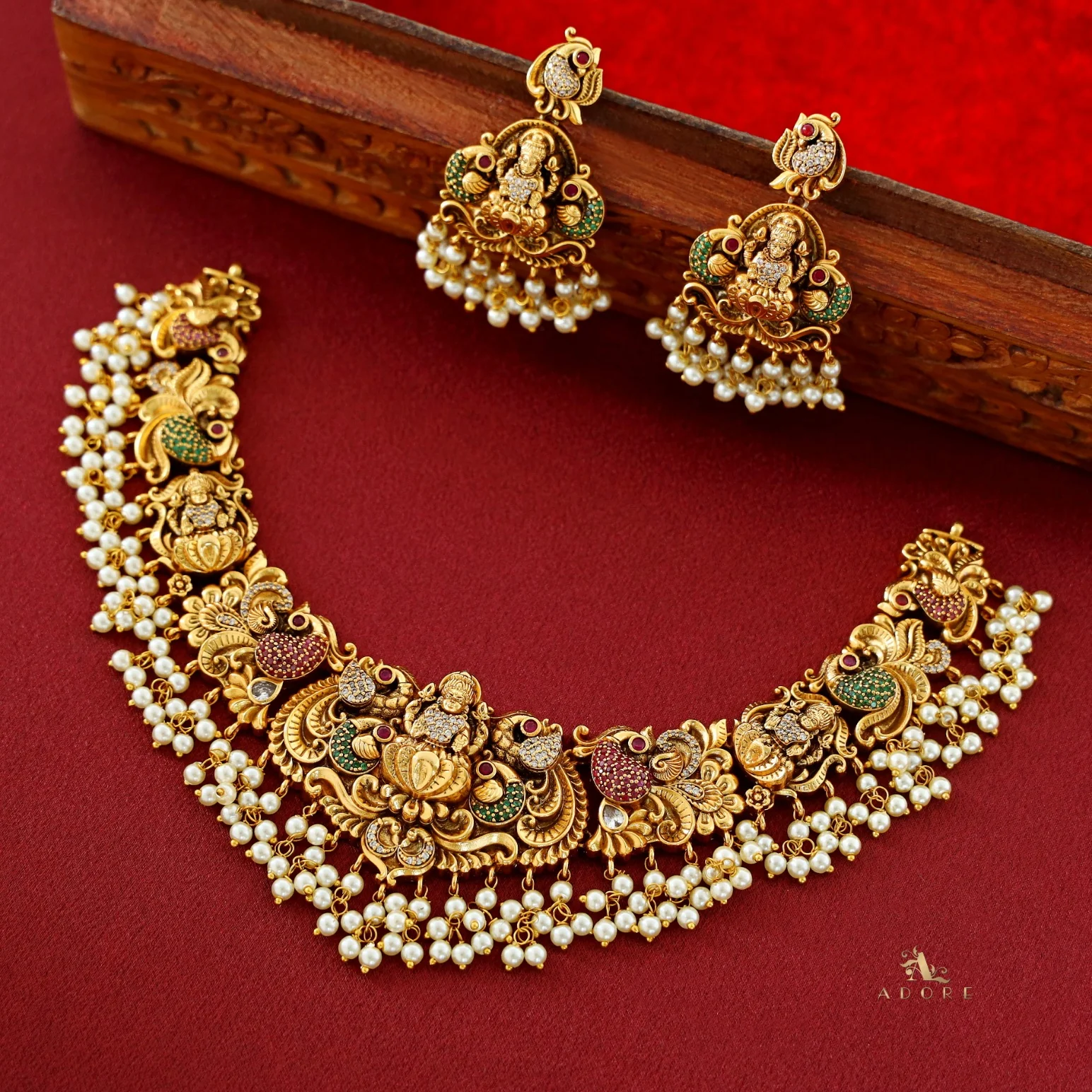 Premium Ayushi Pearl AD Stone Short Neckpiece With Earring - Image 7