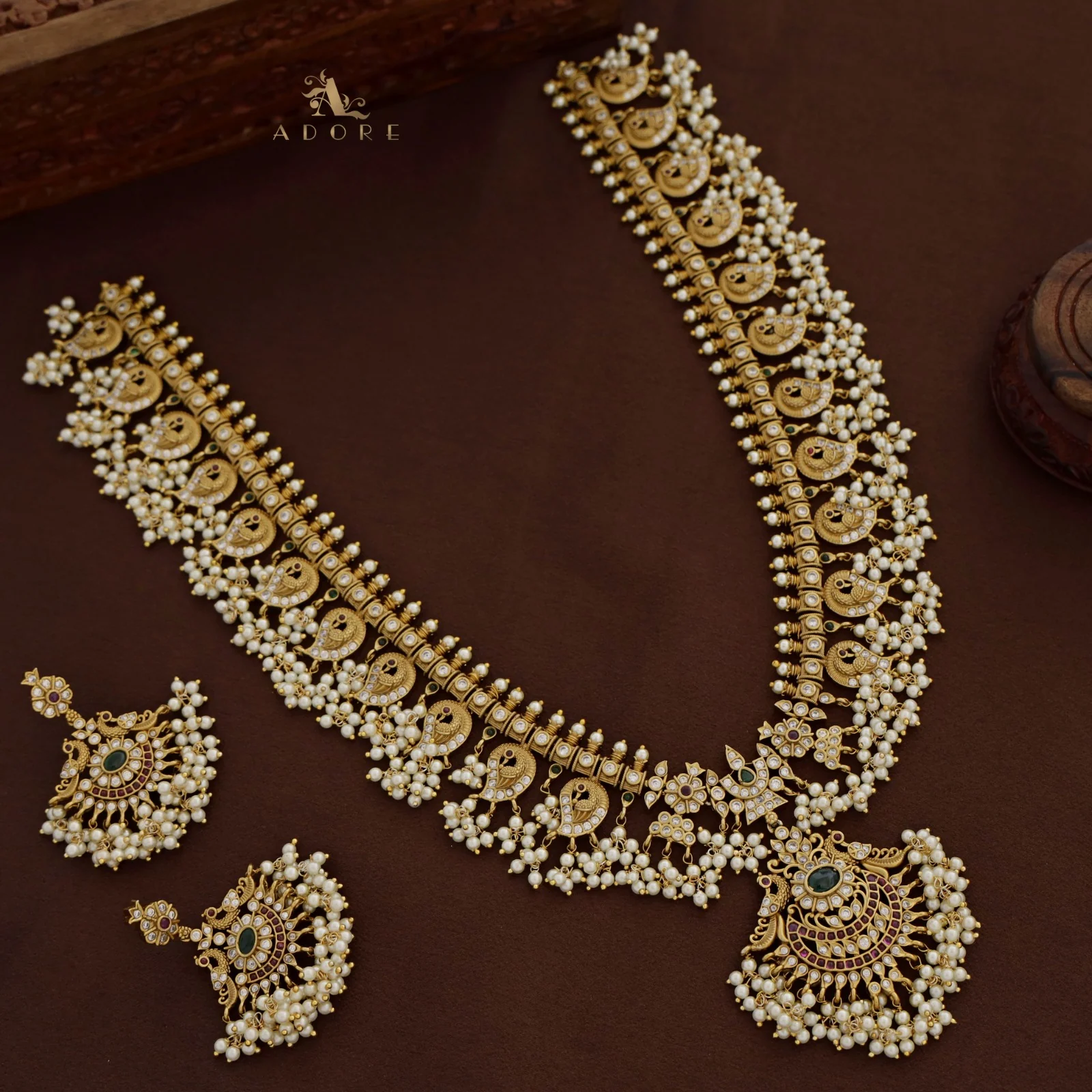 Premium Bridal Nithiksha Long Haram With Earring - Image 4