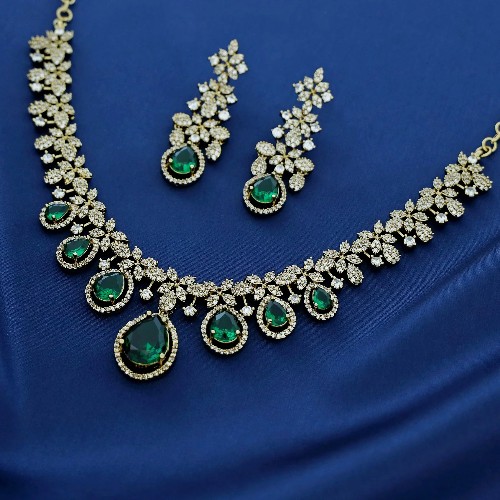 Premium Darcie AD Stone Glossy Drop Short Neckpiece With Earring - Image 4
