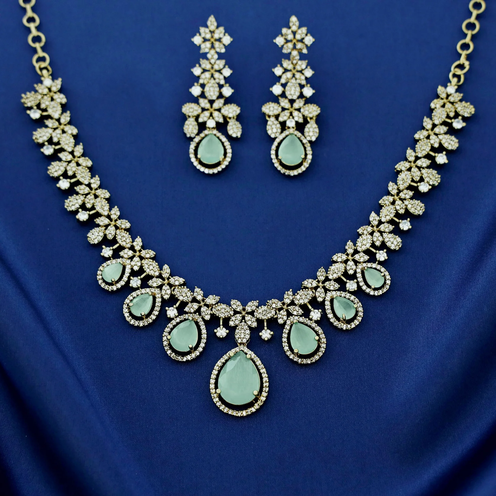 Premium Darcie AD Stone Glossy Drop Short Neckpiece With Earring - Image 6