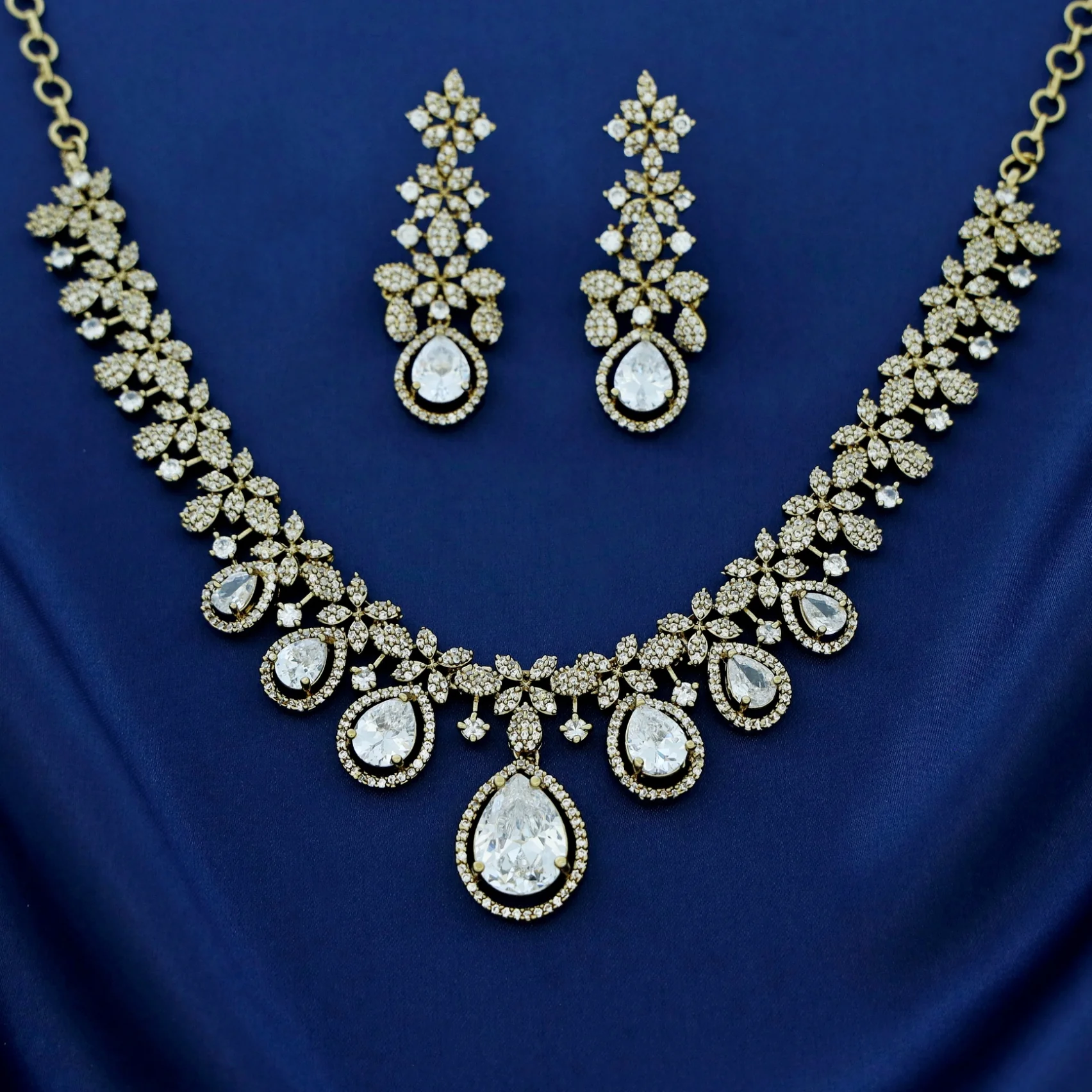 Premium Darcie AD Stone Glossy Drop Short Neckpiece With Earring - Image 7