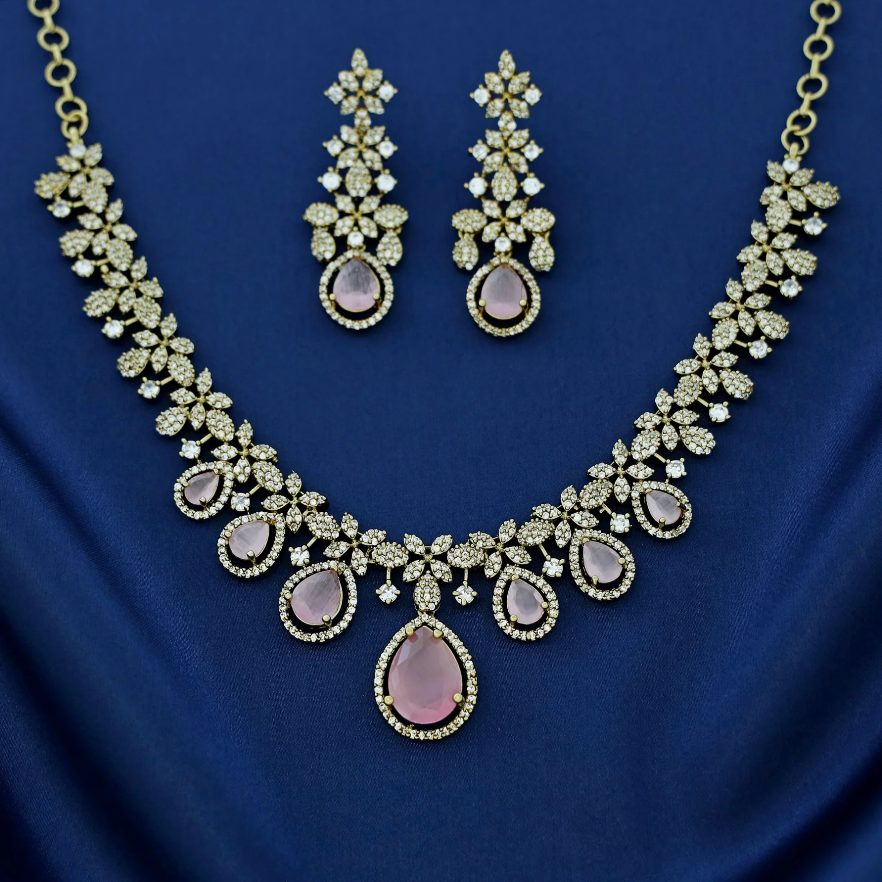 Premium Darcie AD Stone Glossy Drop Short Neckpiece With Earring - Image 8