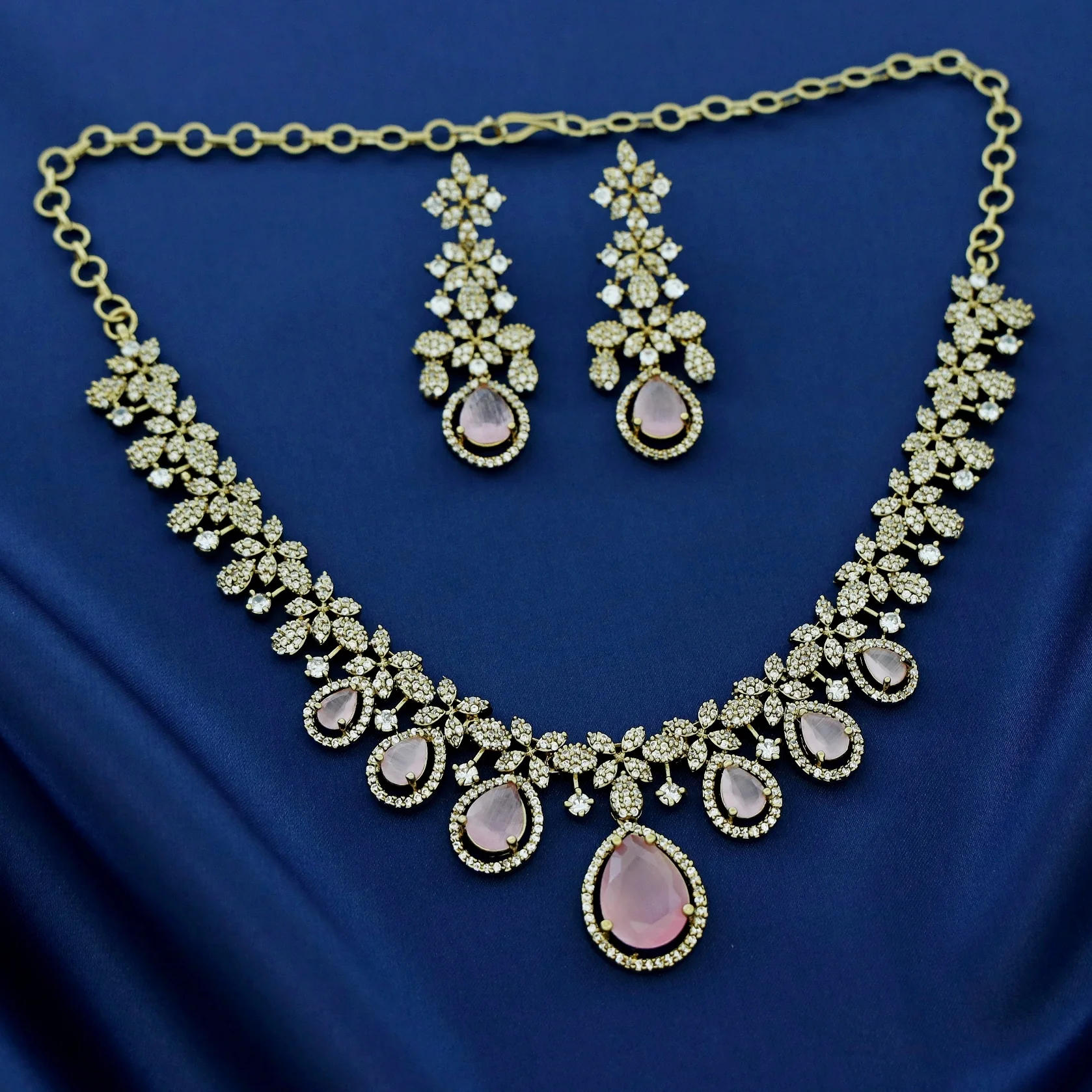Premium Darcie AD Stone Glossy Drop Short Neckpiece With Earring - Image 9